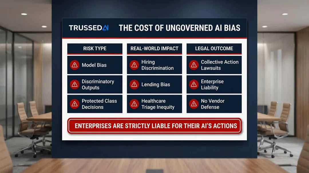 AI bias and fairness legal liability risks for enterprise organizations infographic