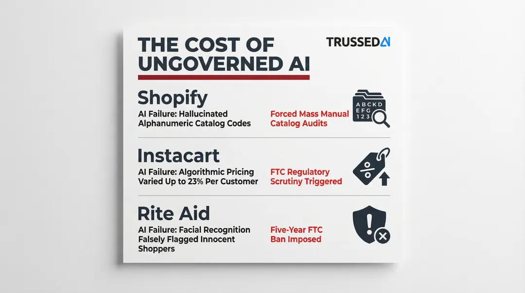 Three real-world ungoverned retail AI failure cases and their business consequences