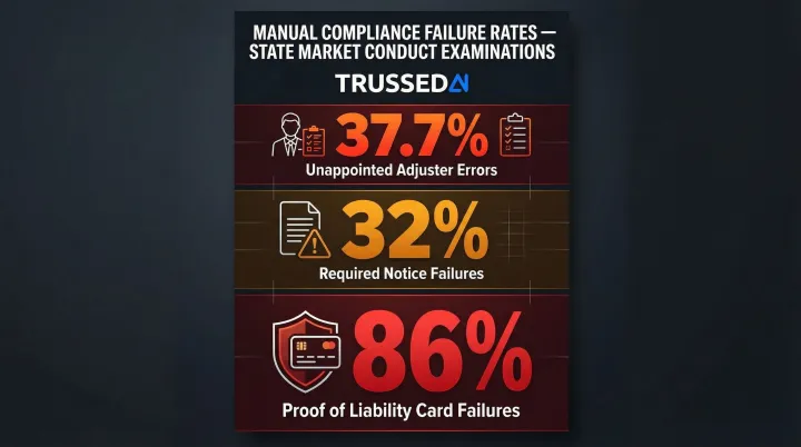 Three insurance compliance failure rates from state market conduct examinations