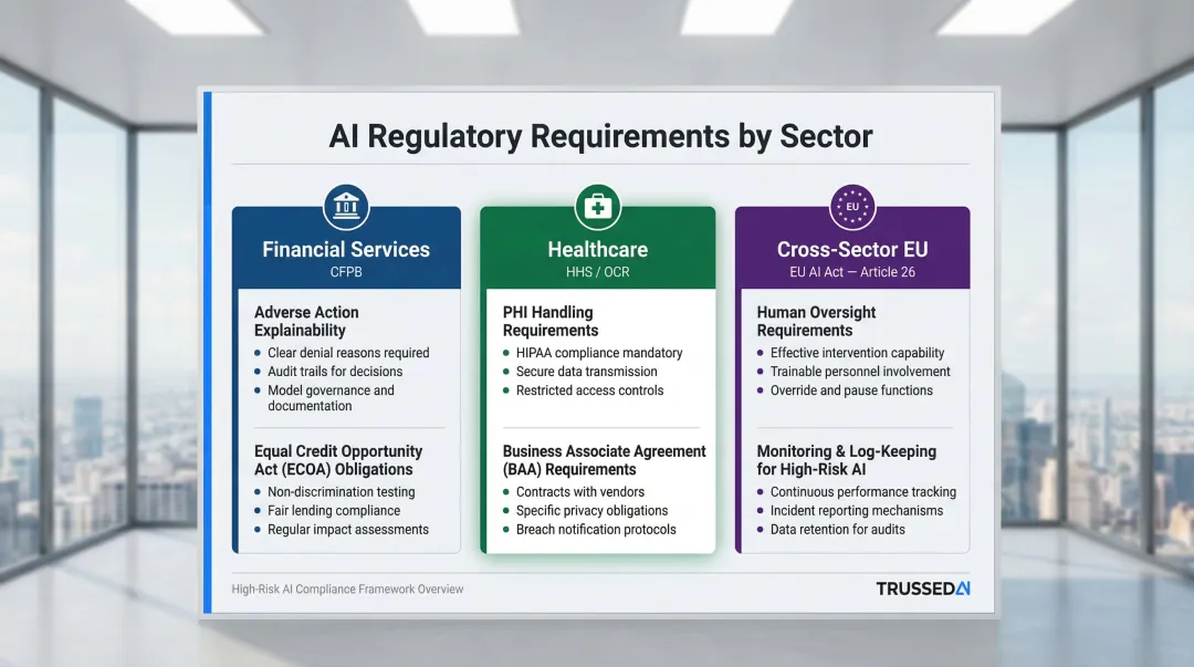 AI regulatory compliance requirements by sector financial healthcare and EU comparison