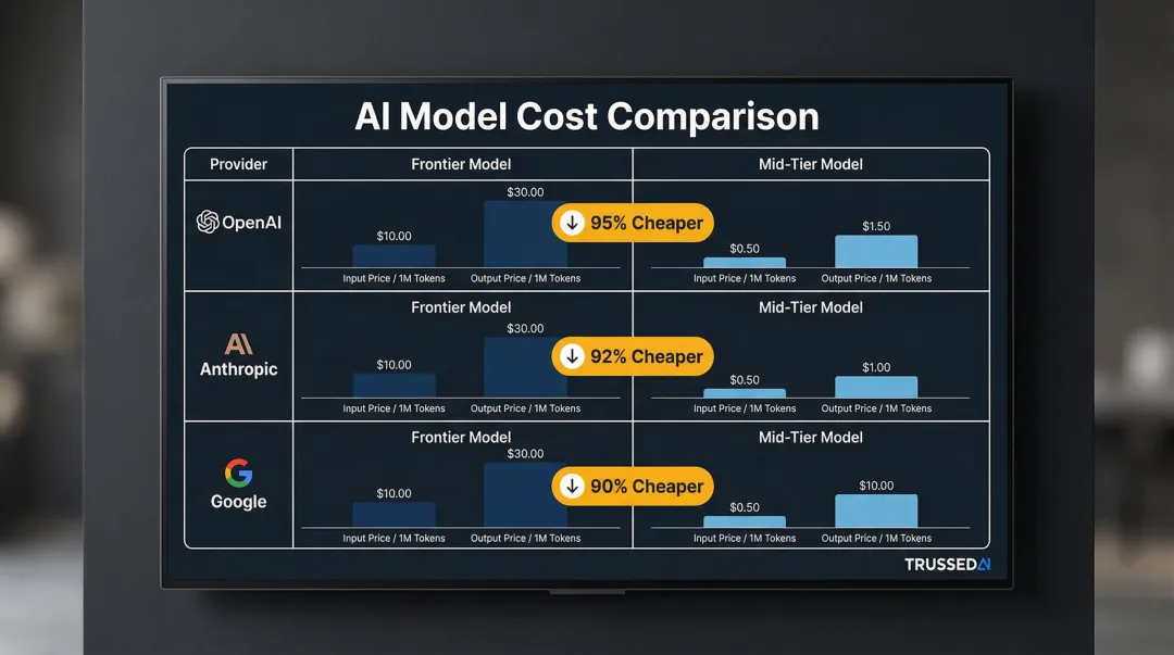 AI model pricing comparison frontier versus mid-tier tokens cost per million