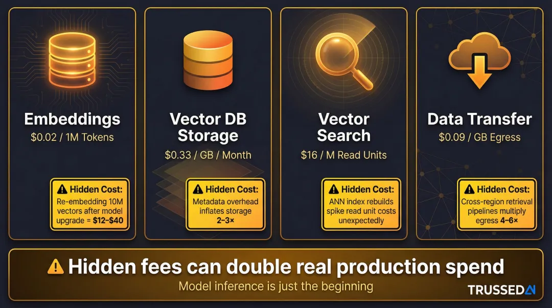 Hidden AI infrastructure cost components embeddings vector database and data transfer breakdown