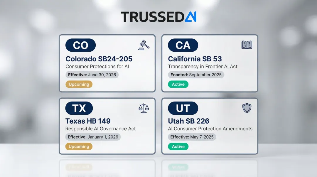 Key enacted state AI laws comparison table with effective dates 2025 2026