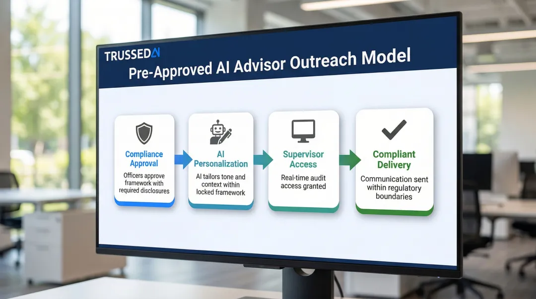 Four-step pre-approved AI advisor outreach model from compliance approval to audit access