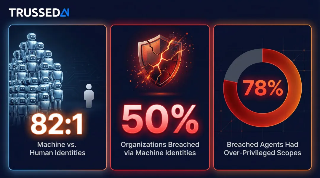 Agentic AI governance risks credential sprawl and breach statistics comparison infographic