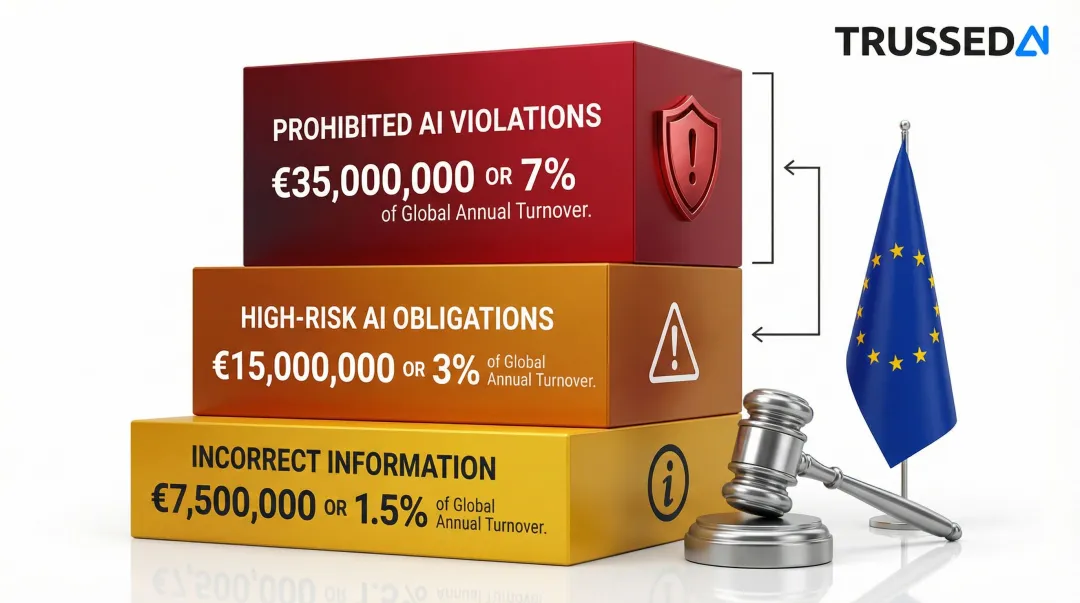 EU AI Act three-tier penalty structure fines and global turnover percentages