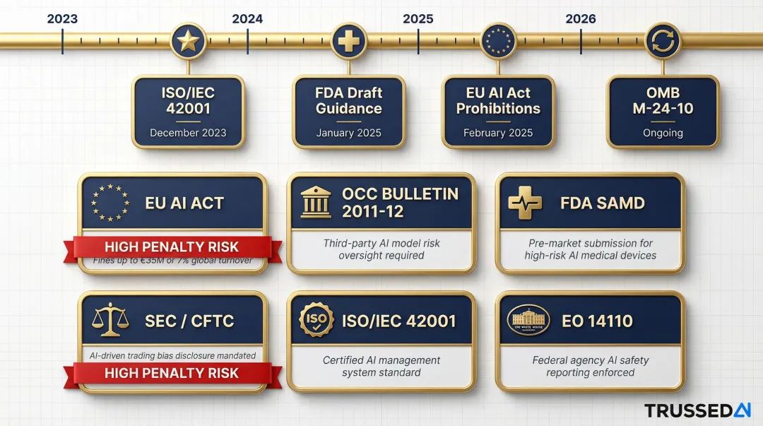 Global AI regulatory landscape 2025 with key frameworks fines and enforcement timelines
