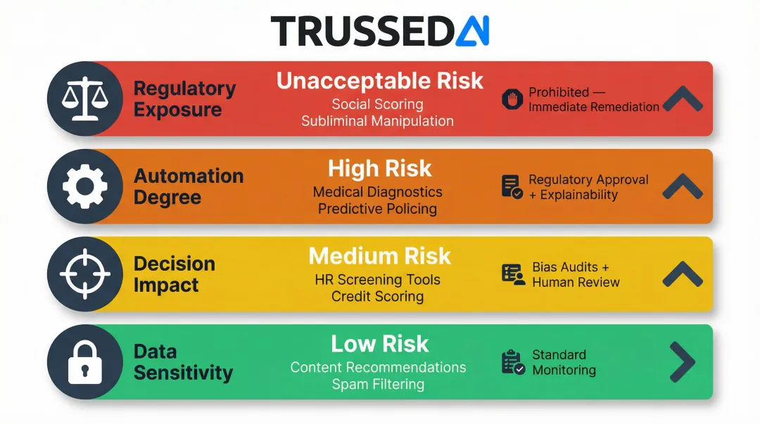 AI use case risk classification four-tier framework from low to unacceptable risk