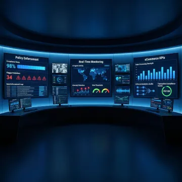 Enterprise AI compliance monitoring dashboard showing real-time policy enforcement for eCommerce platforms