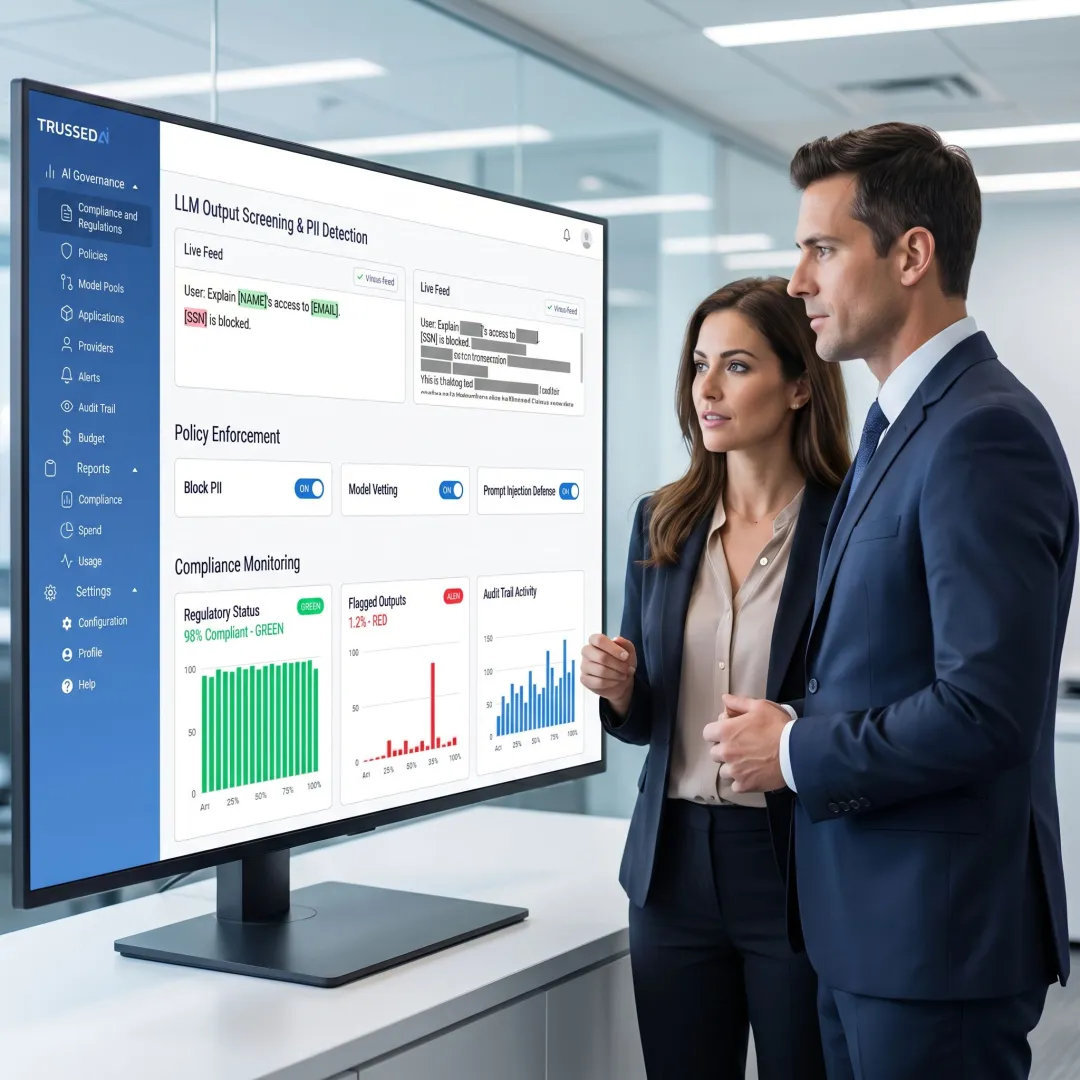 Security team reviewing AI output redaction controls