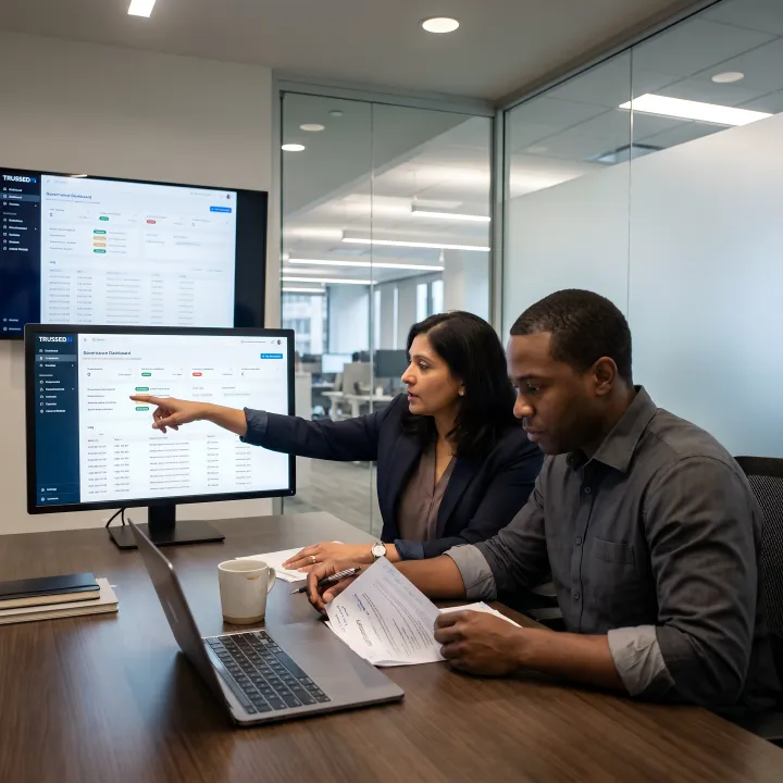 Healthcare AI governance dashboard and compliance team