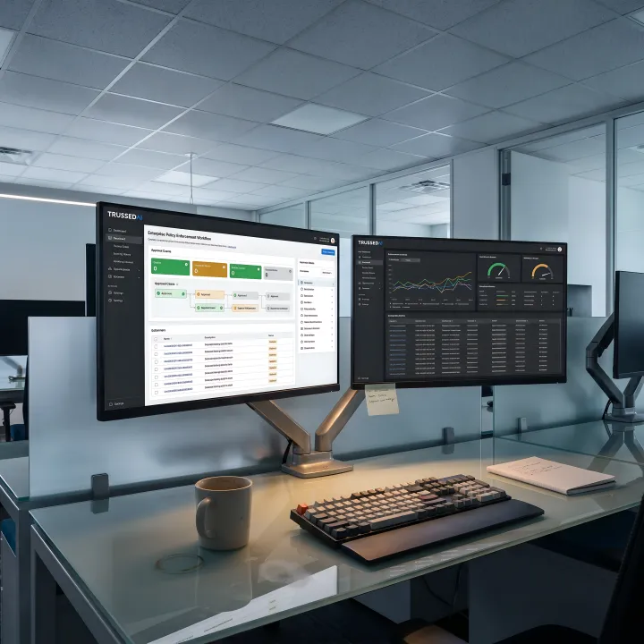 Enterprise AI governance dashboard showing real-time policy enforcement and compliance monitoring