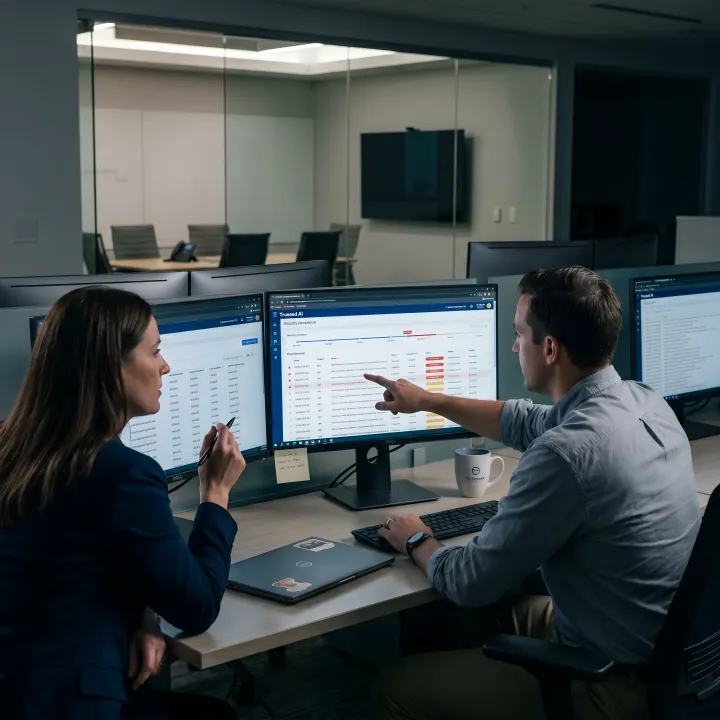 Enterprise team reviewing AI governance dashboard