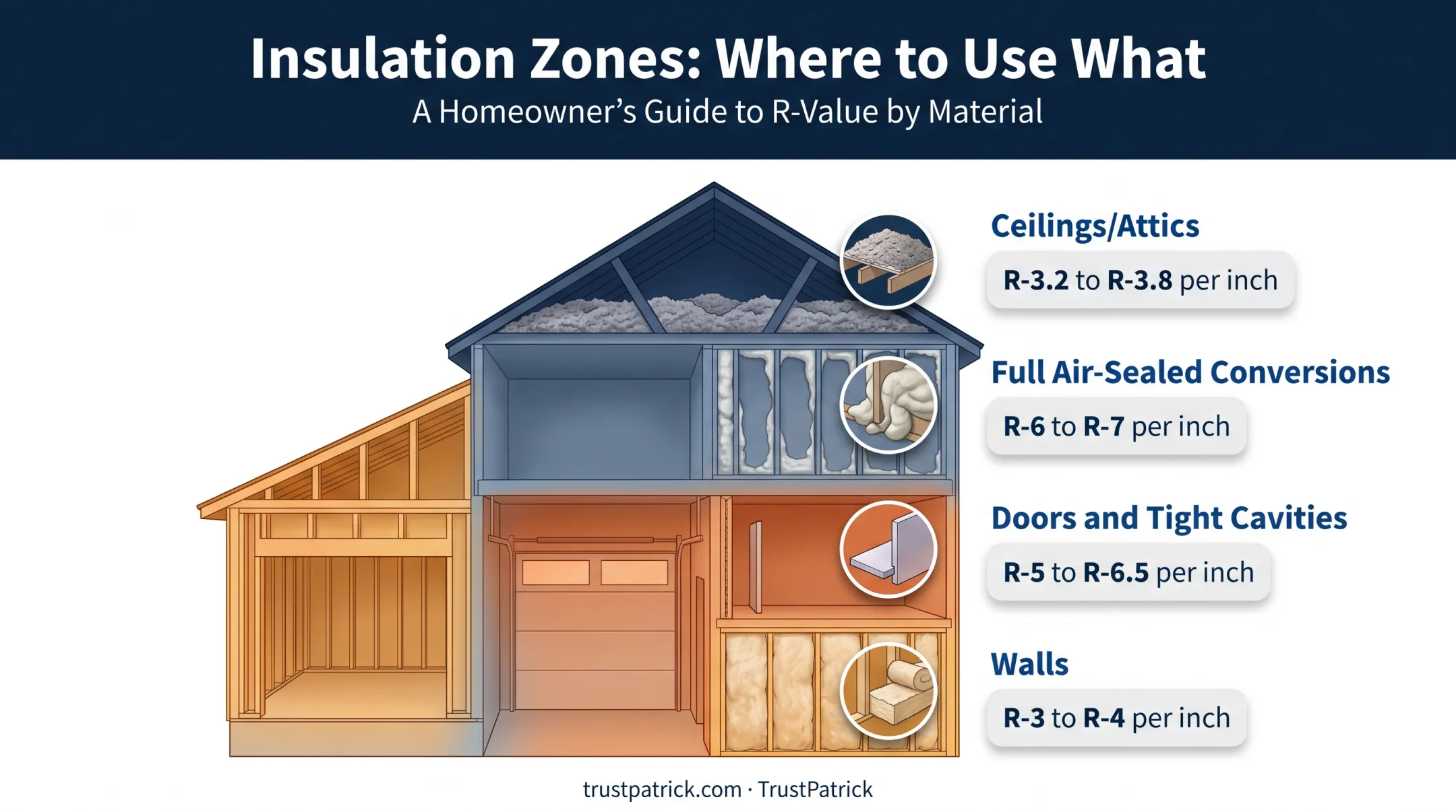 Garage insulation material matching guide by area and R-value