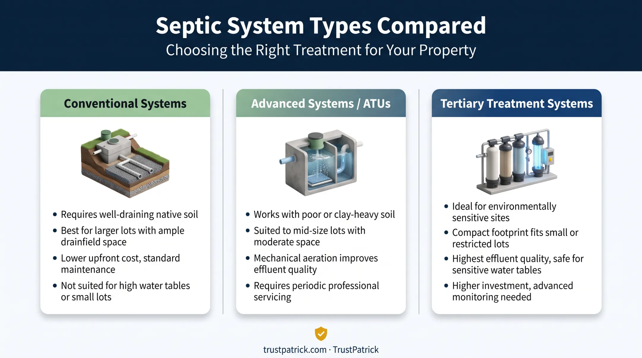 Comparison of conventional advanced and tertiary septic system types