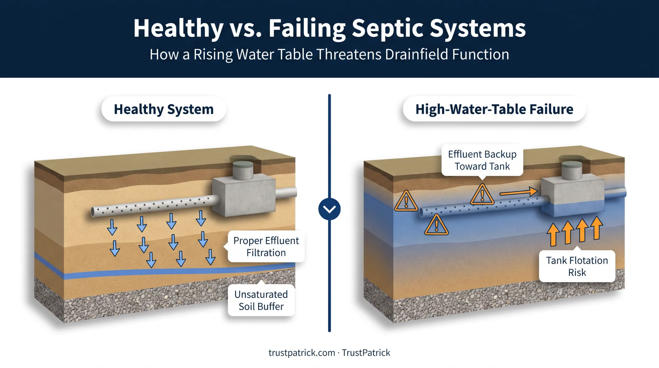 High water table effects on septic drainfield saturation diagram