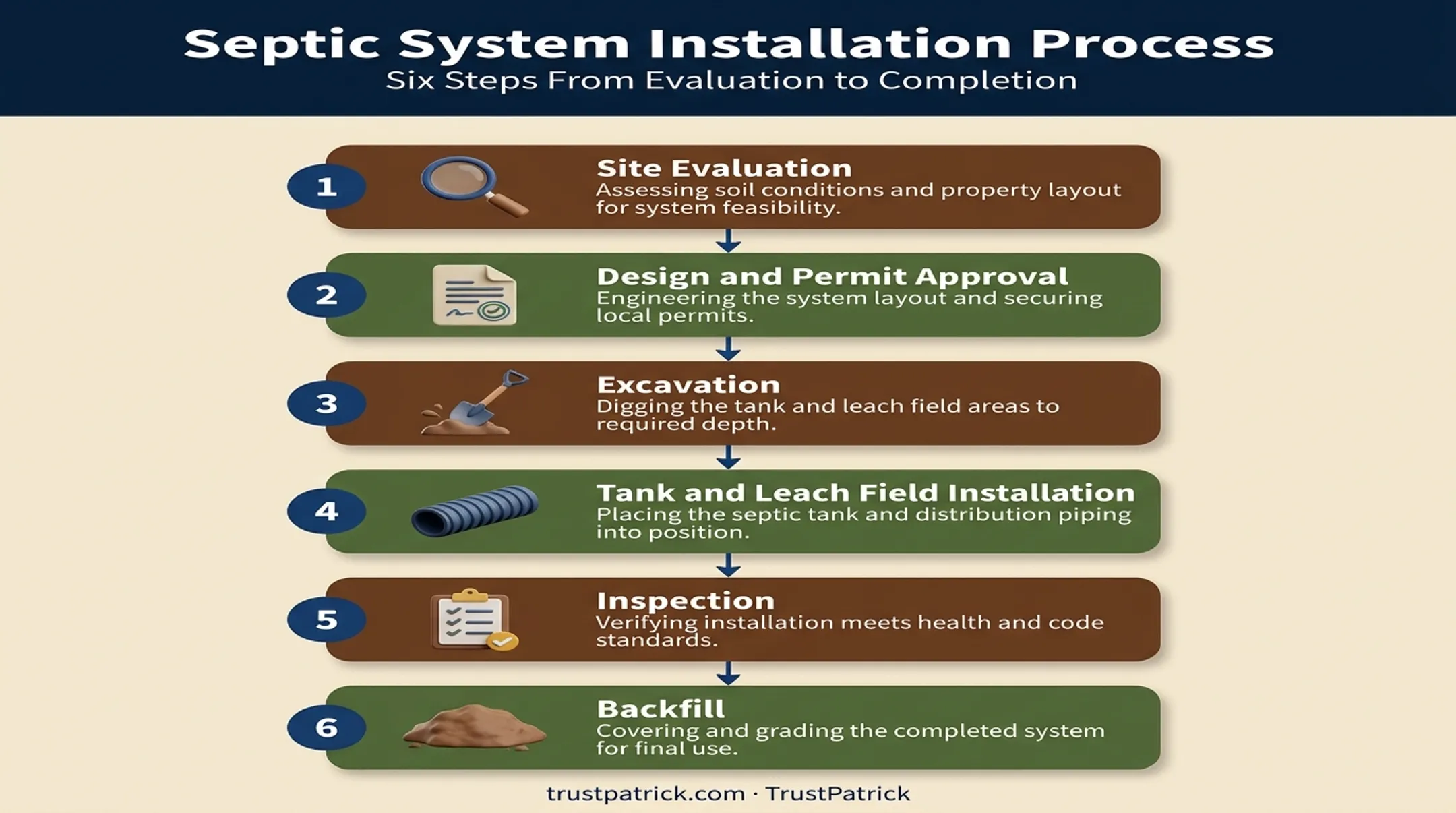 Six-step septic system installation process for tiny homes