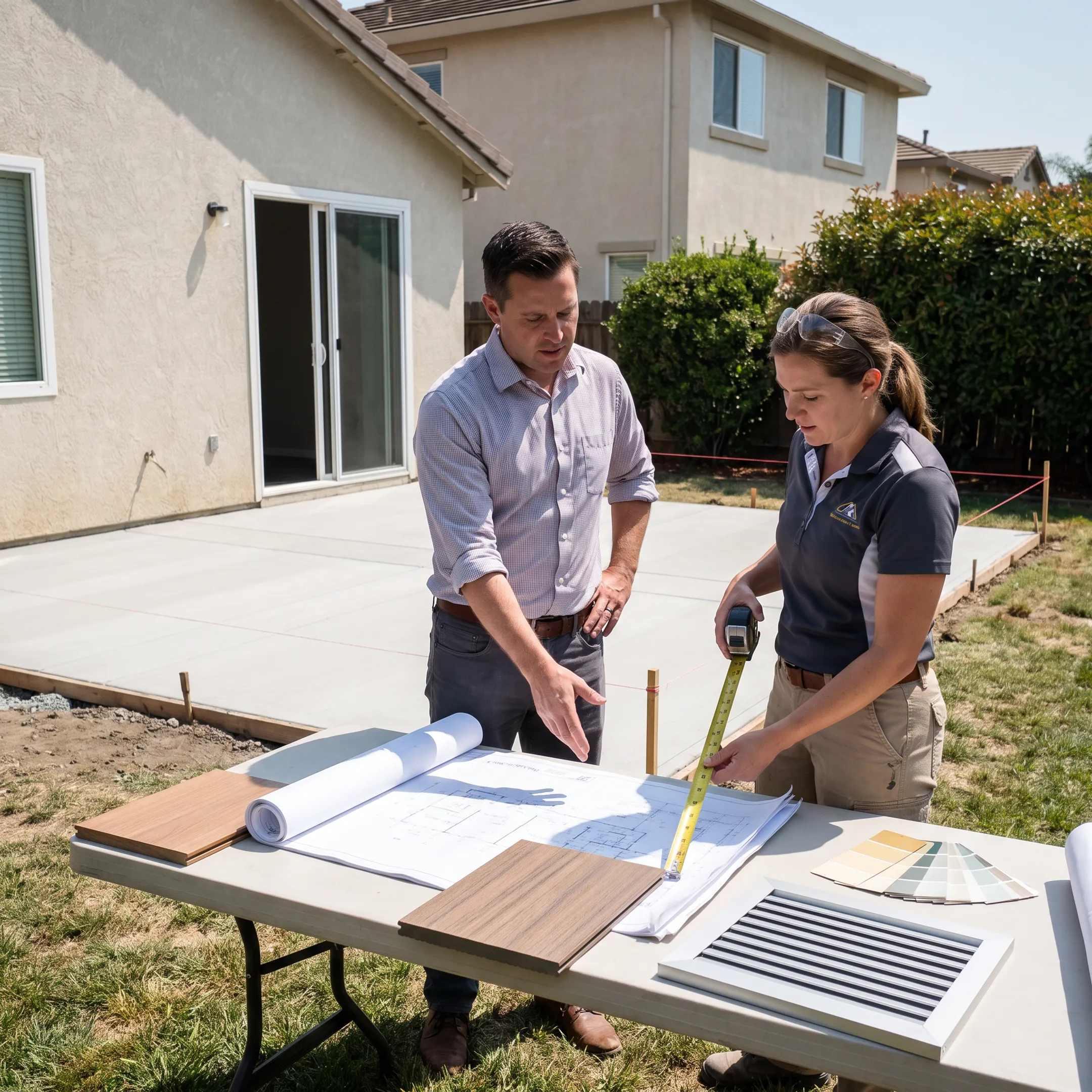 Contractor discussing a patio cover design