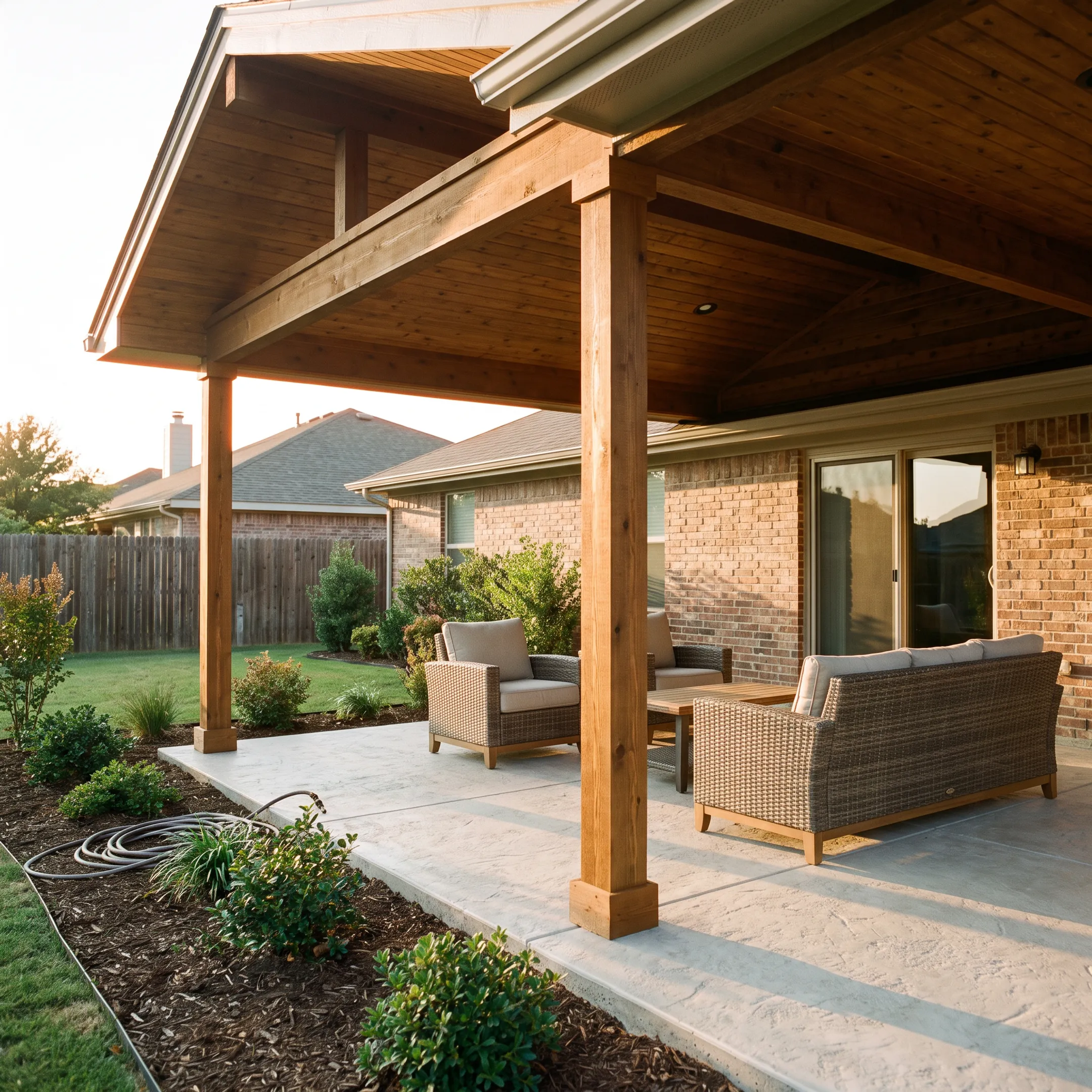 Covered backyard patio at a Dallas home