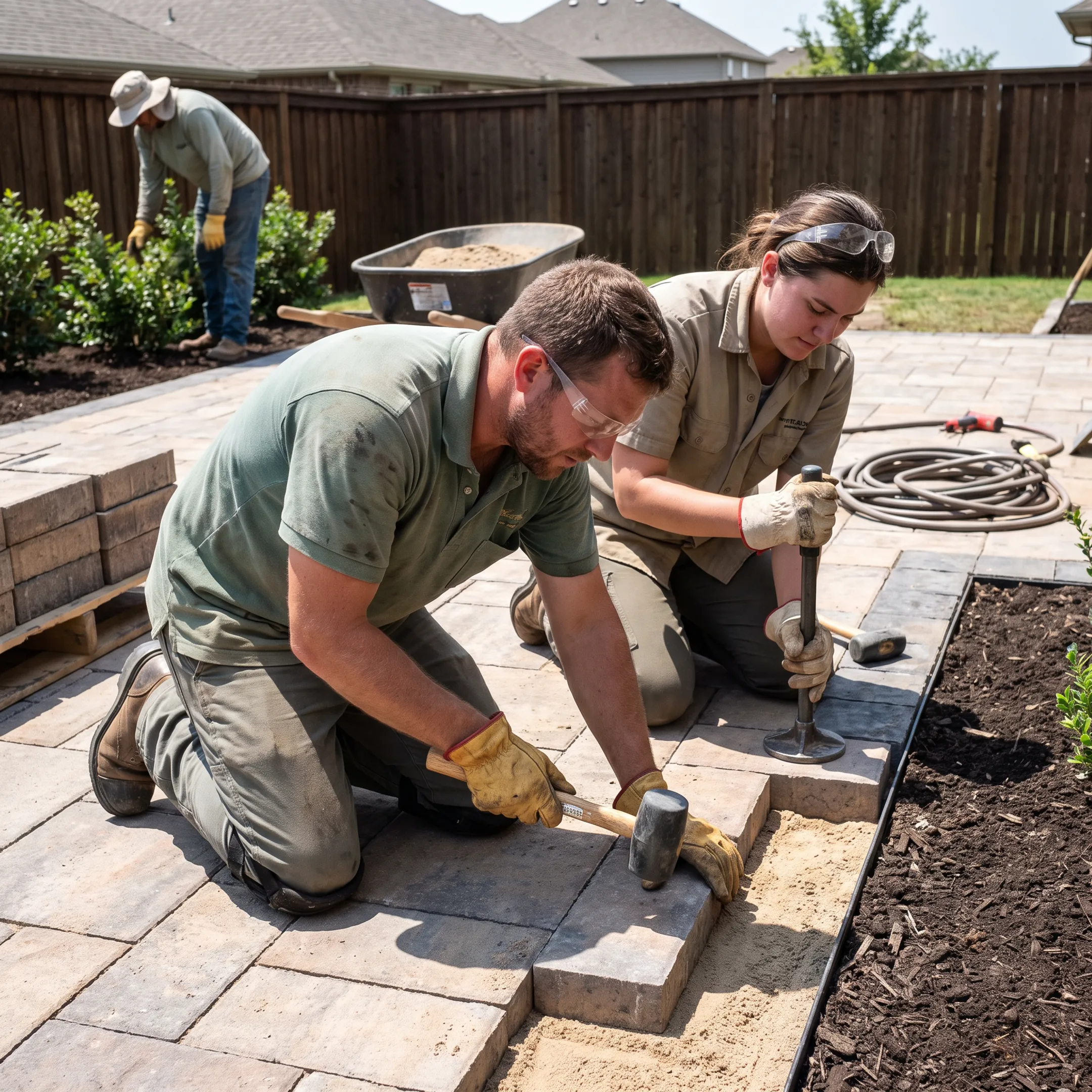 Landscape crew building a residential patio