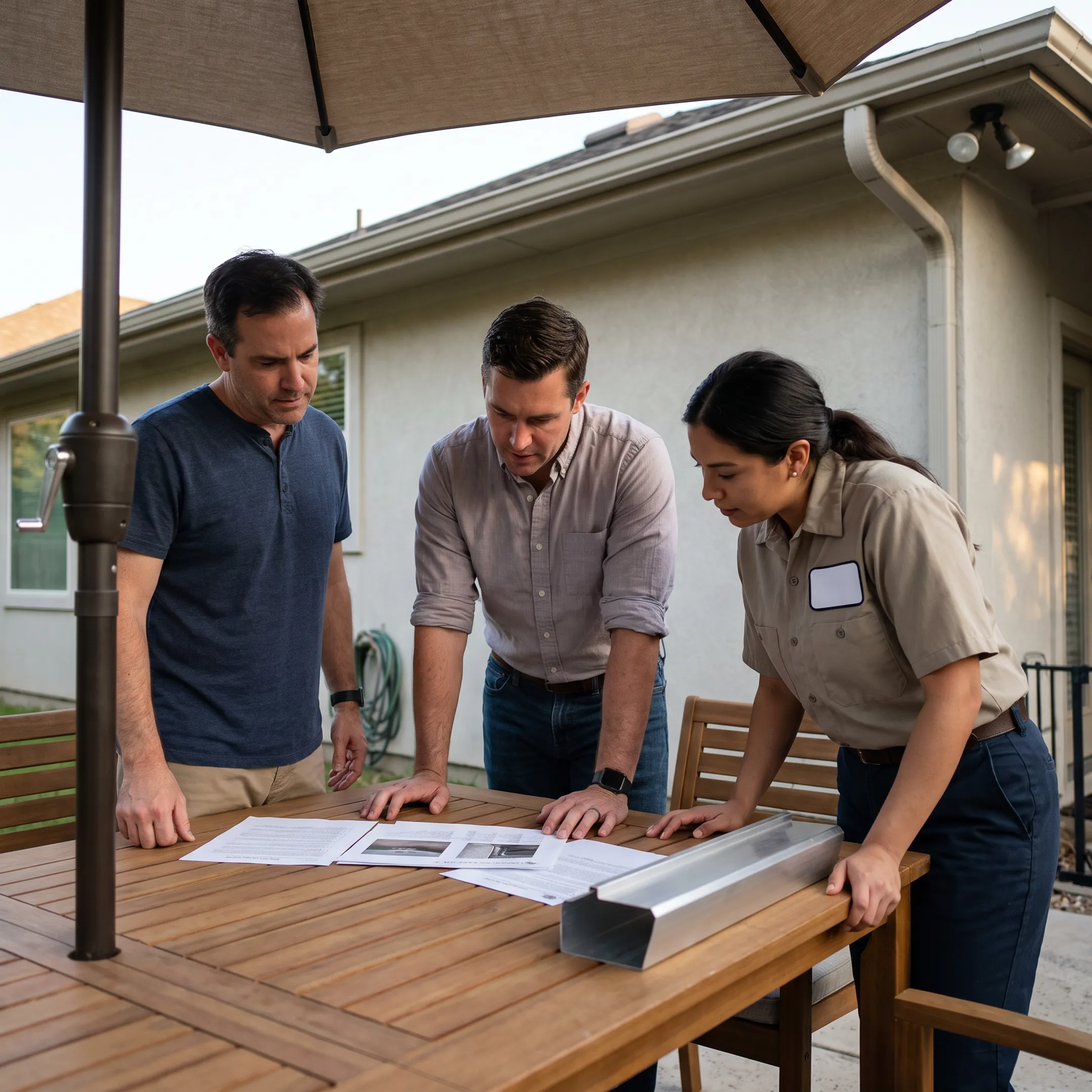 Homeowner reviewing gutter installation estimate