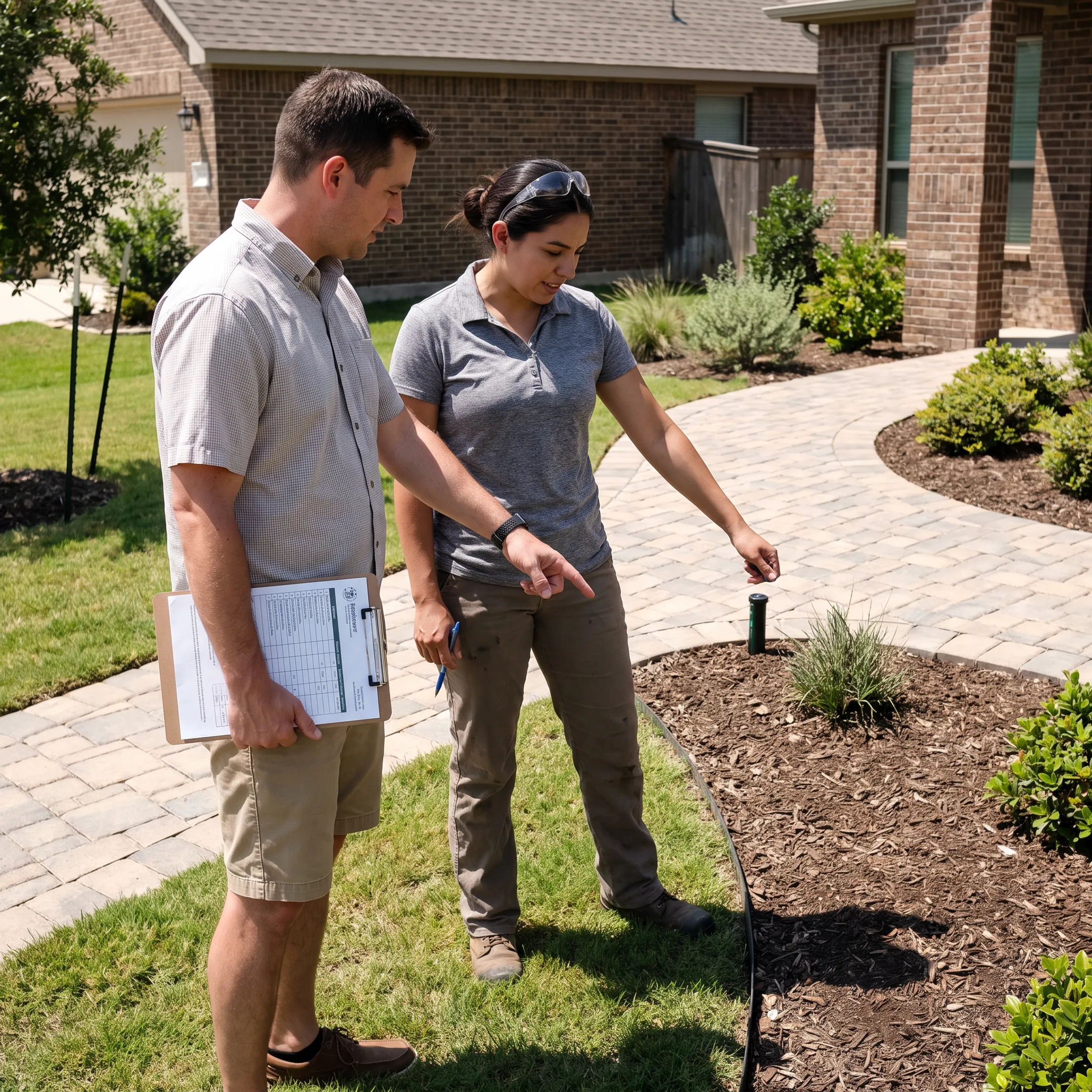 Homeowner reviewing landscaping estimates outdoors