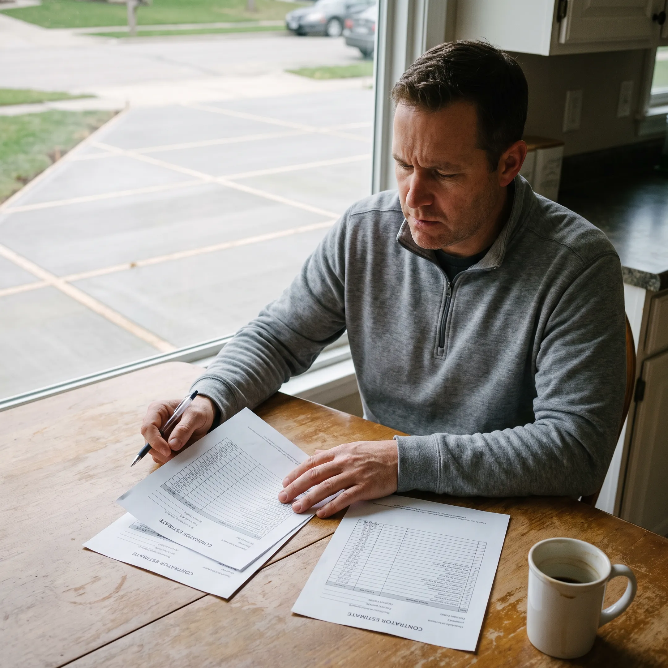 Homeowner reviewing concrete driveway estimates