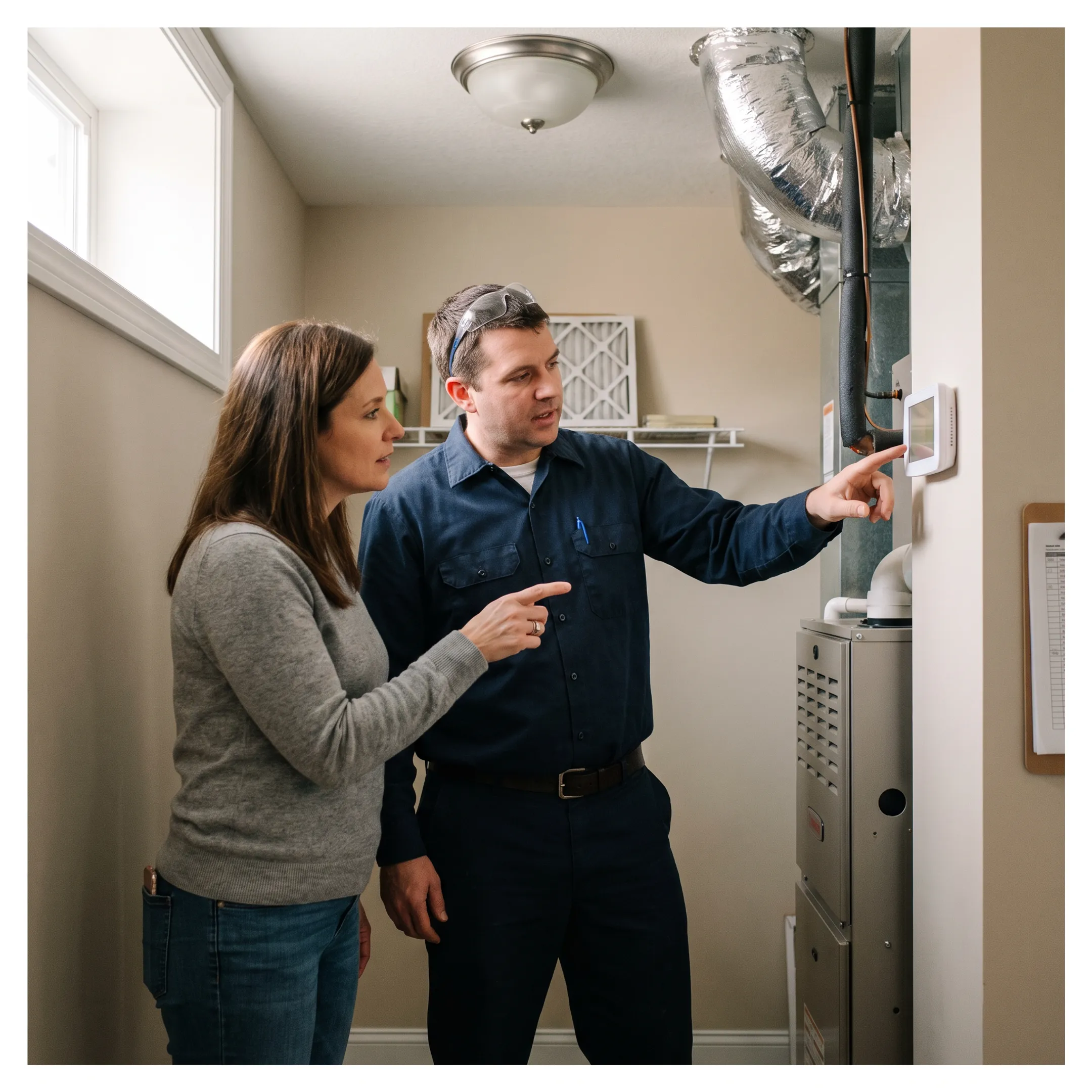 Homeowner discussing HVAC options with a contractor