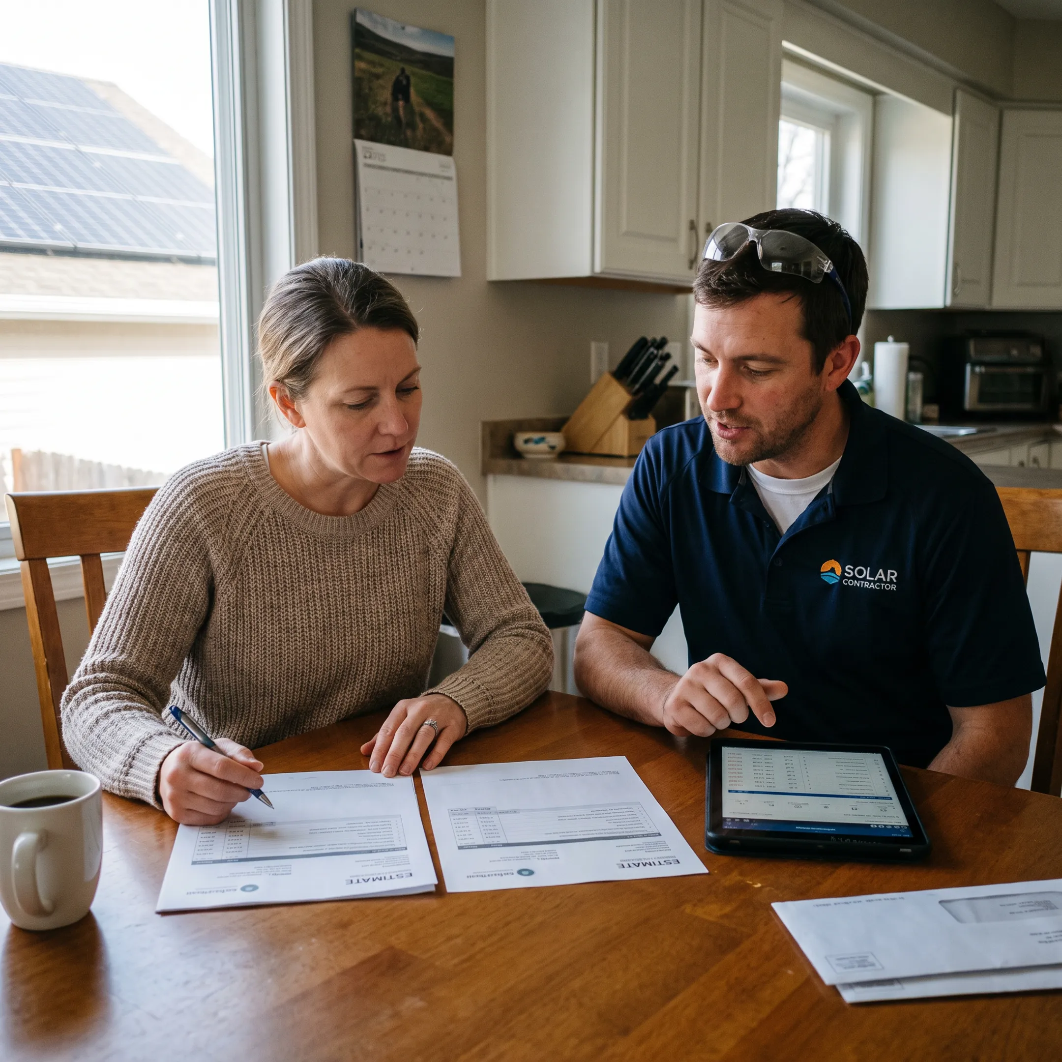 Homeowner reviewing solar repair estimates