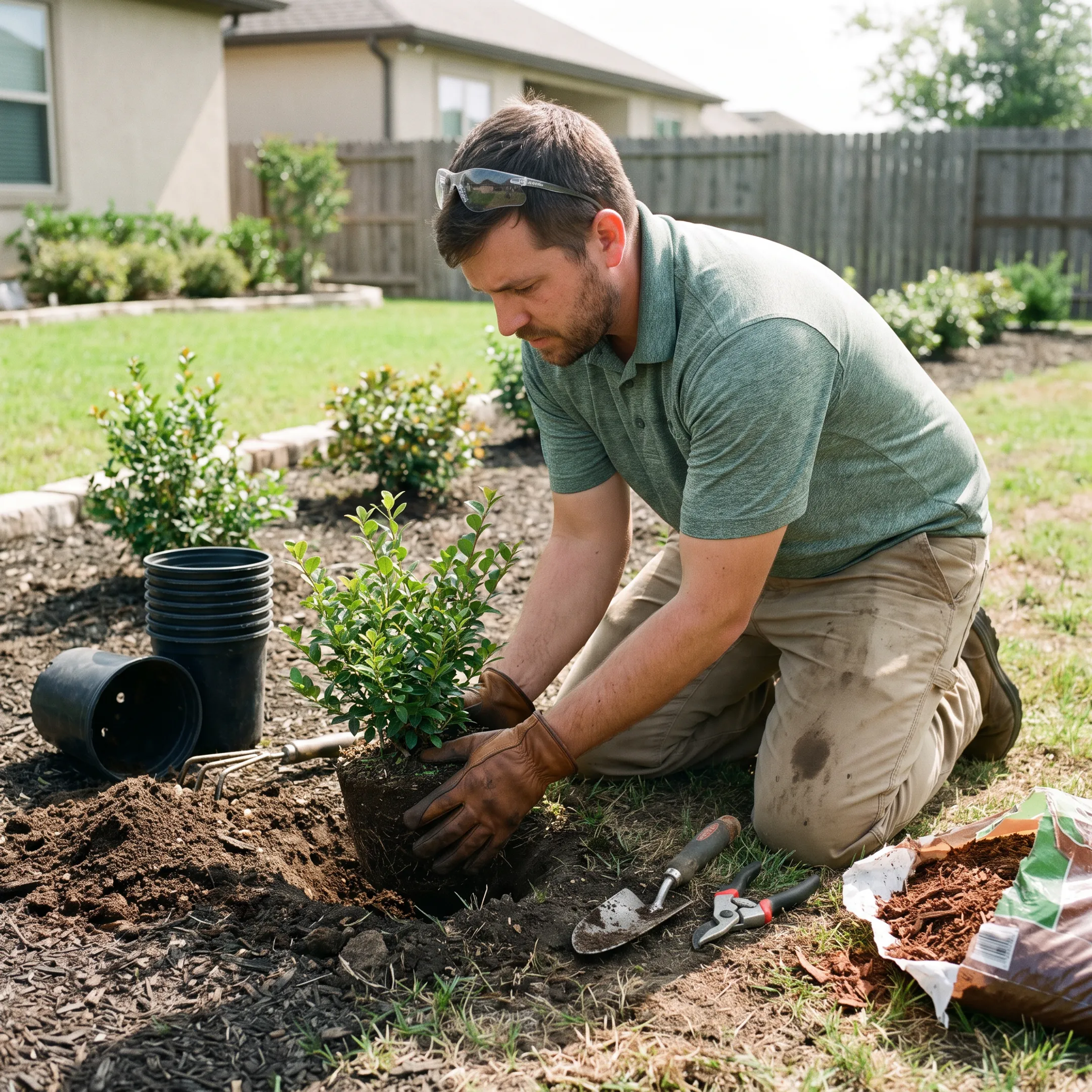 Landscaping professional improving a residential yard