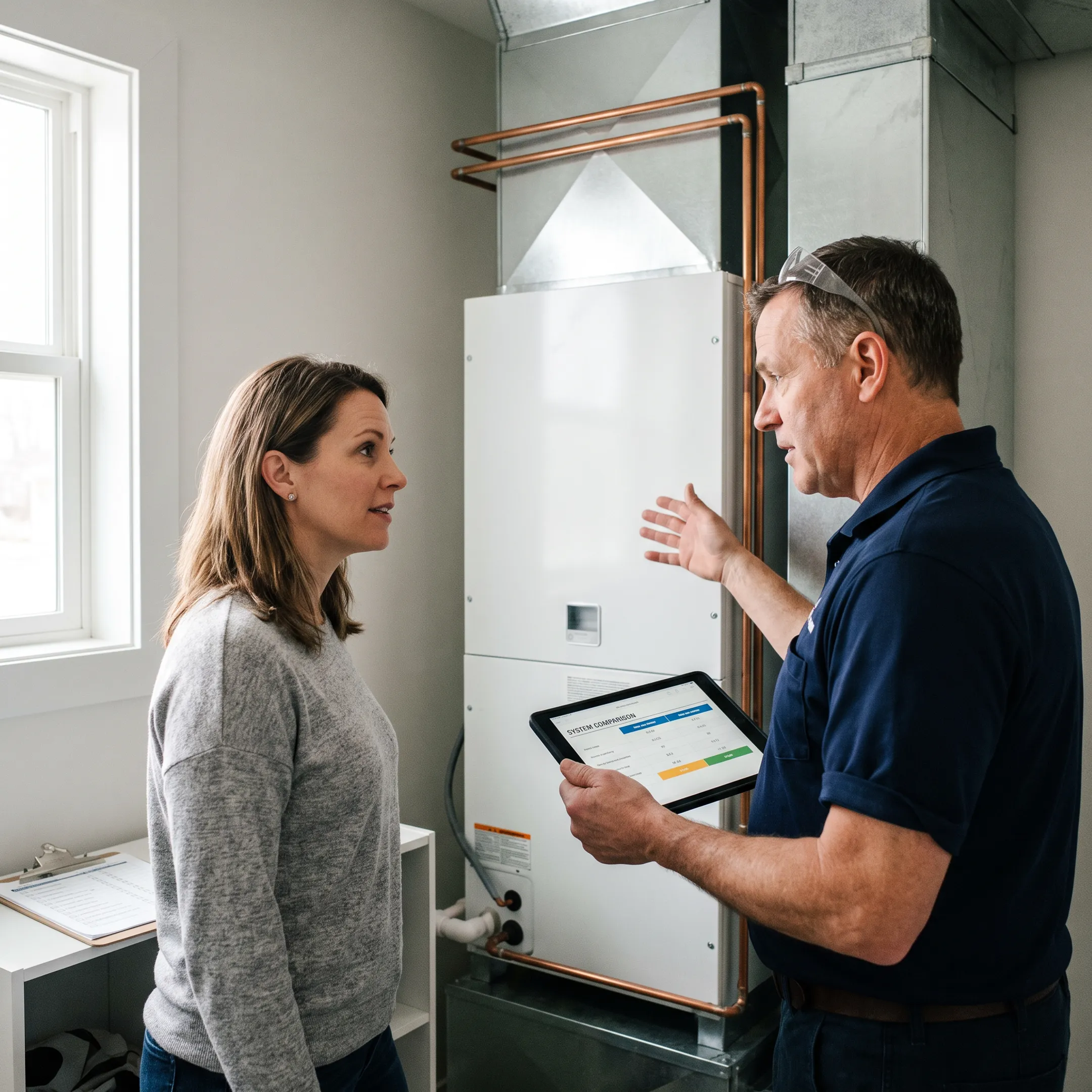 Homeowner discussing HVAC options with a contractor