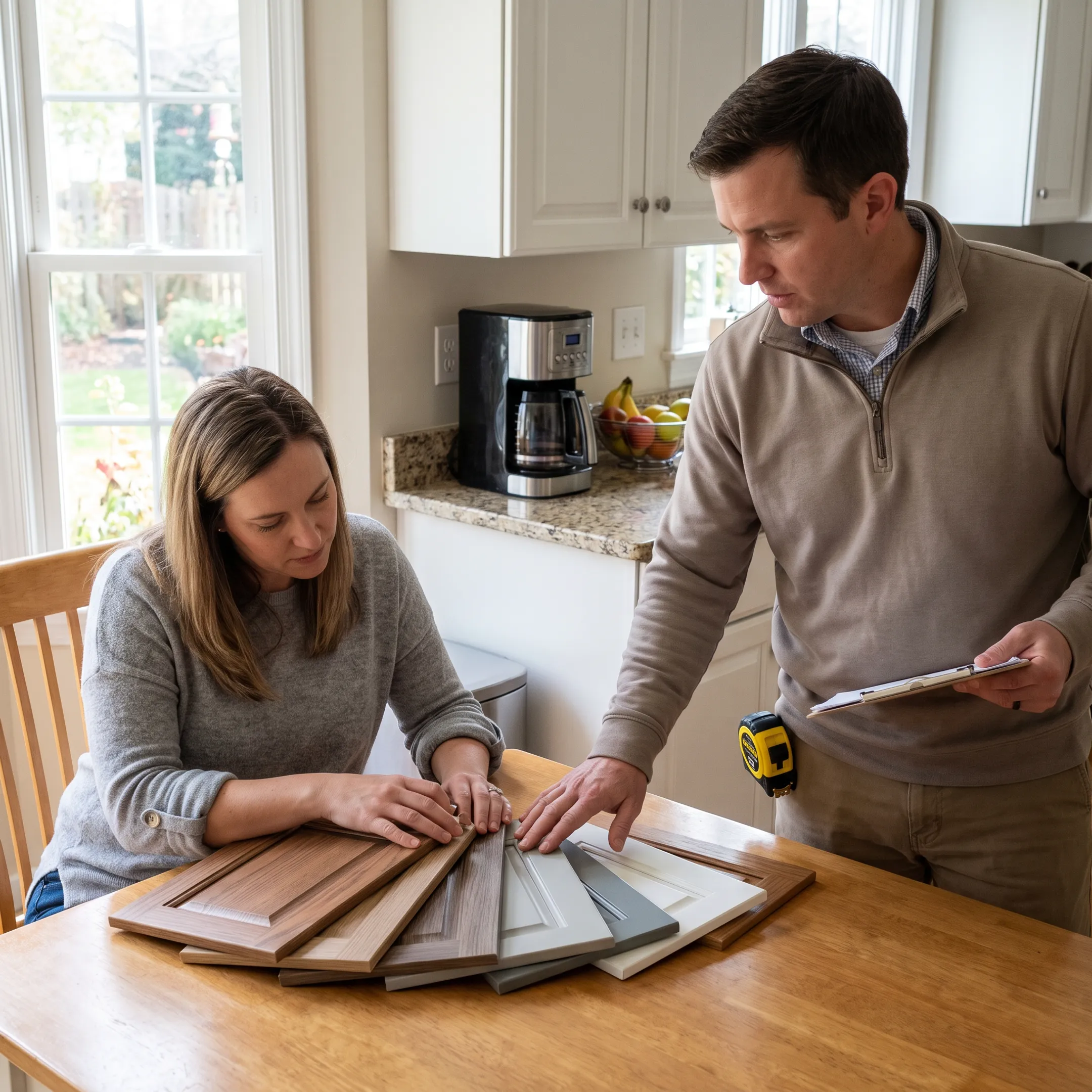 Homeowner reviewing door installation options