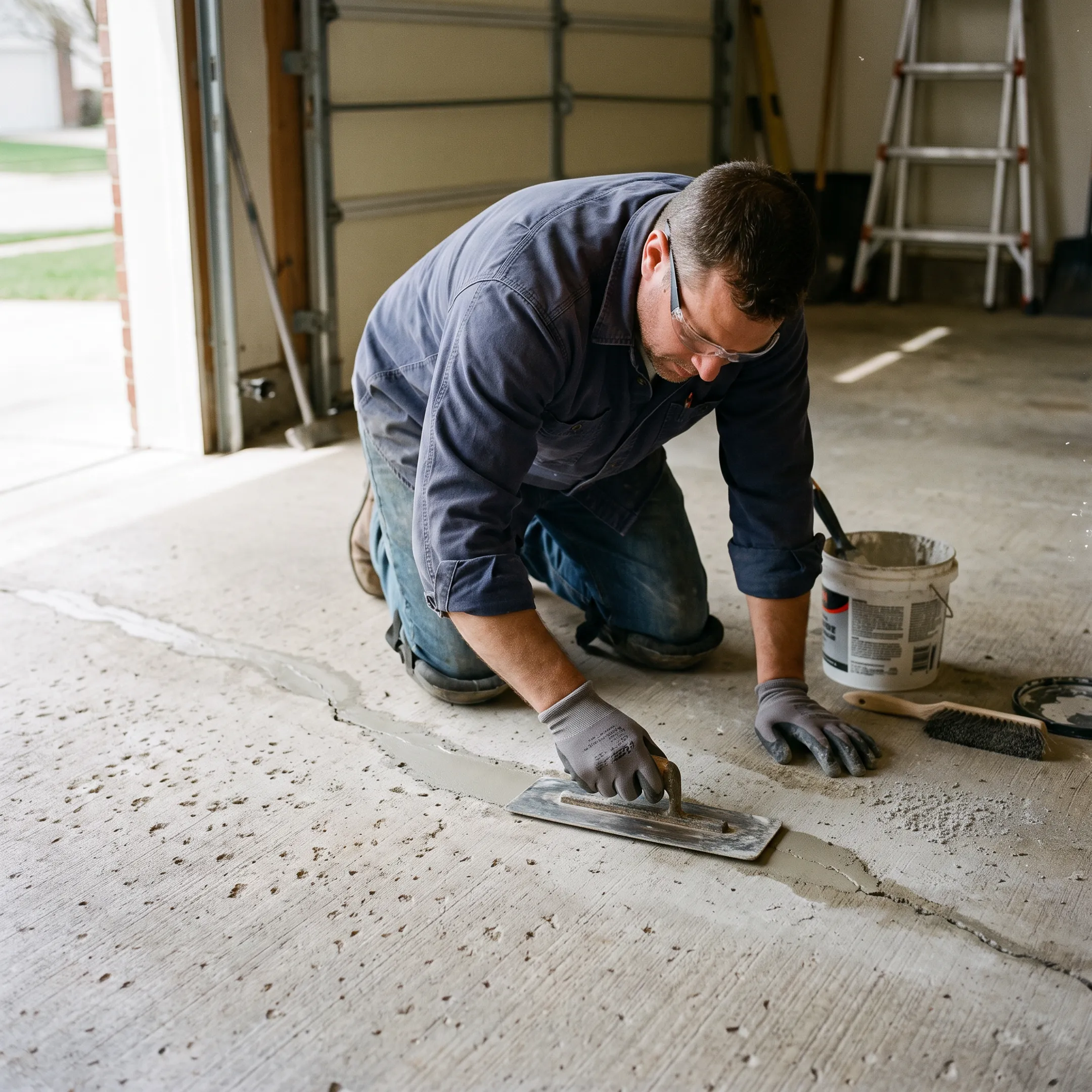 Smoothly repaired residential concrete floor