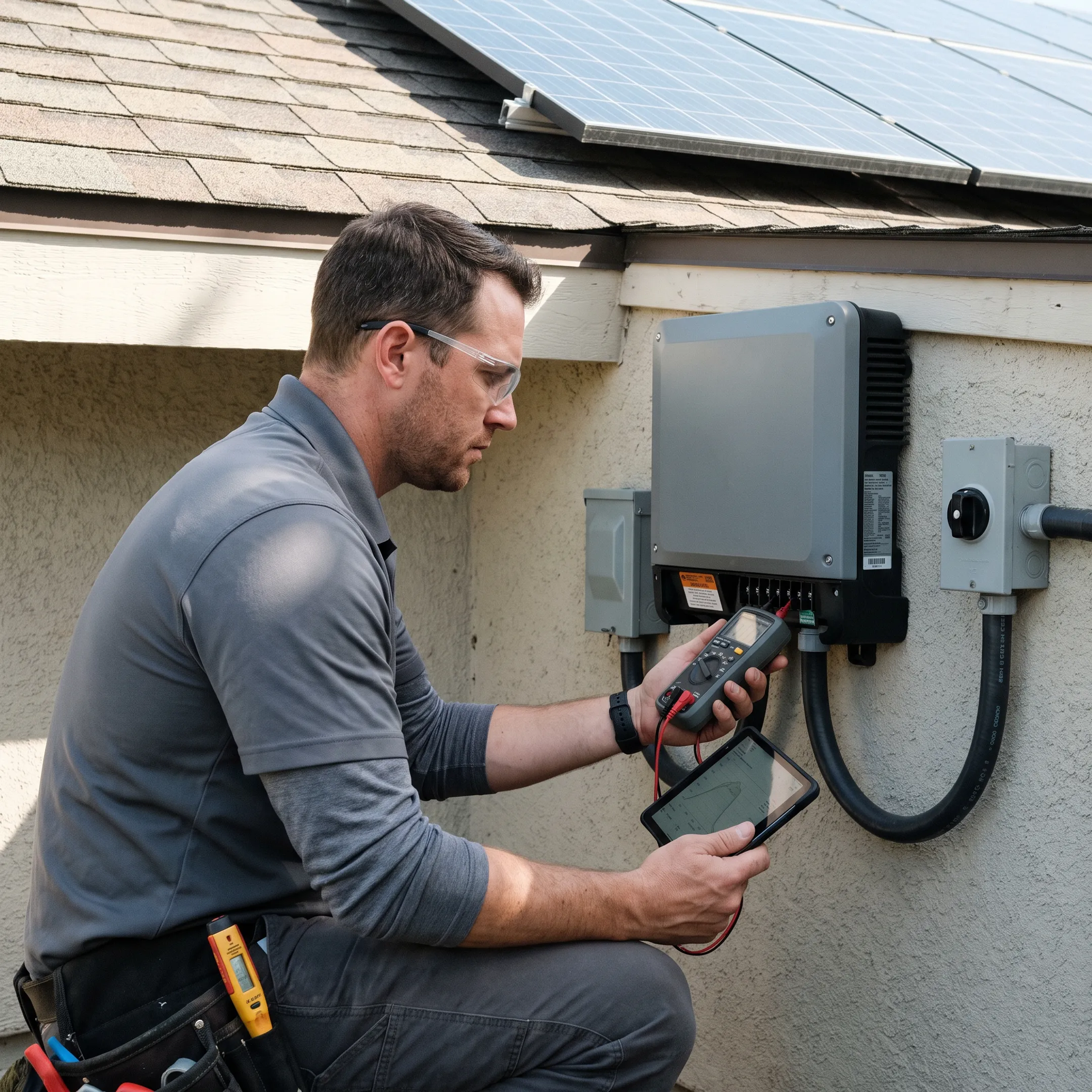 Solar contractor checking inverter performance
