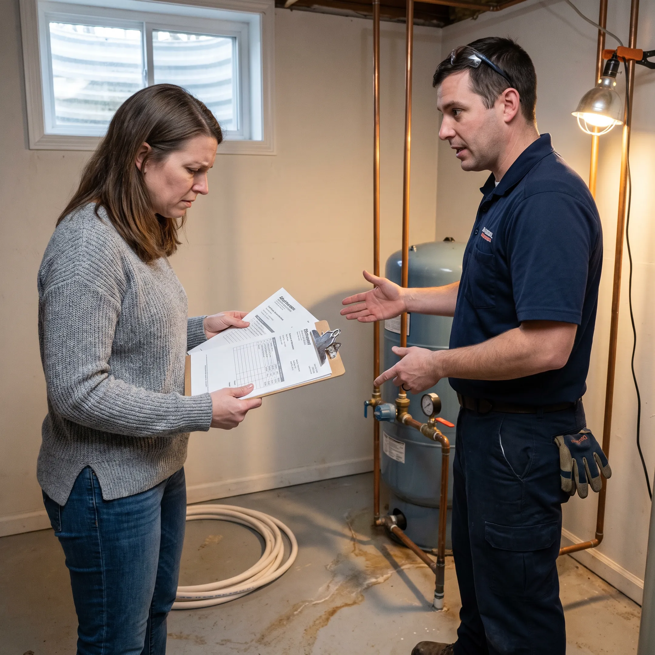 Homeowner reviewing well pump repair estimates