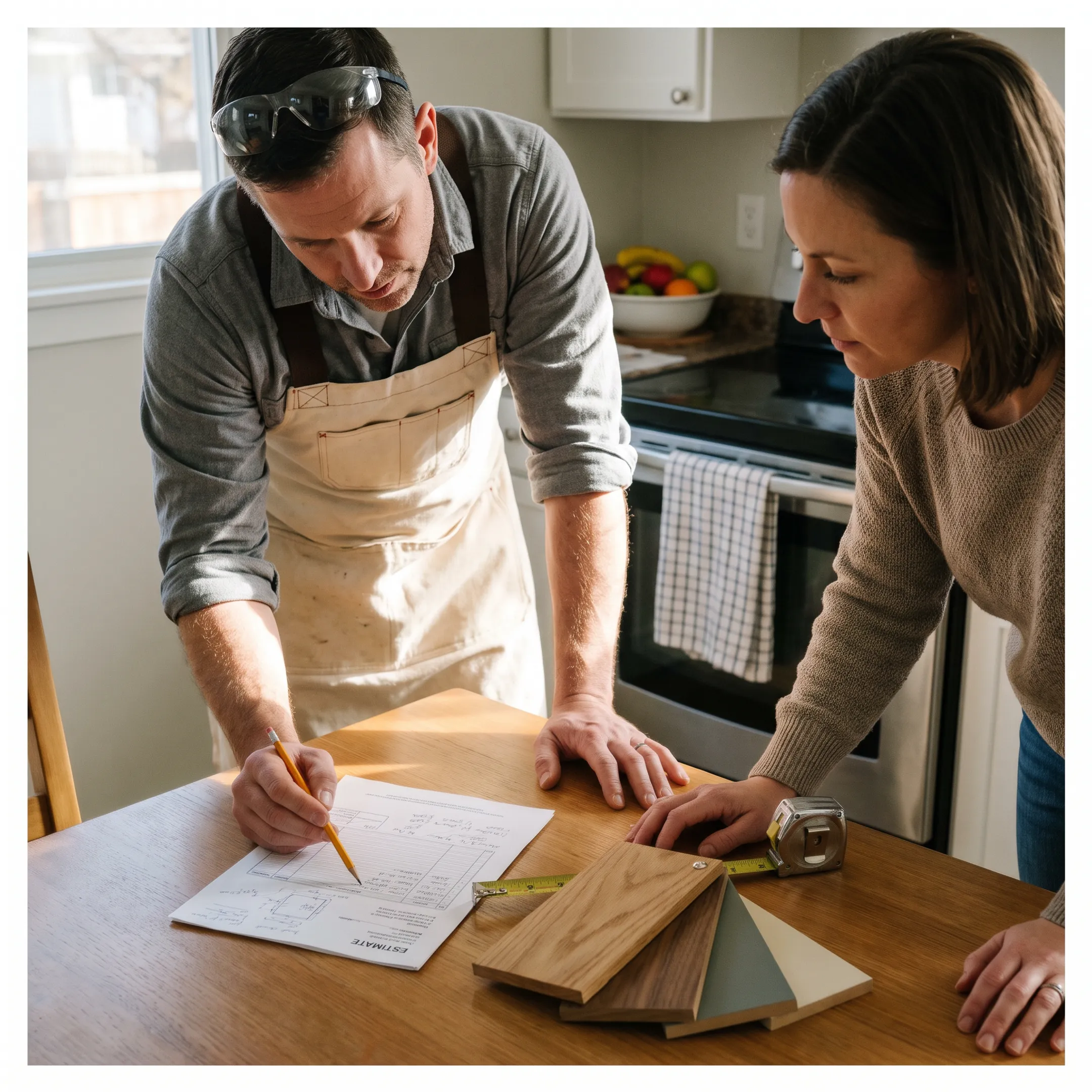 Homeowner discussing a carpentry project with a contractor