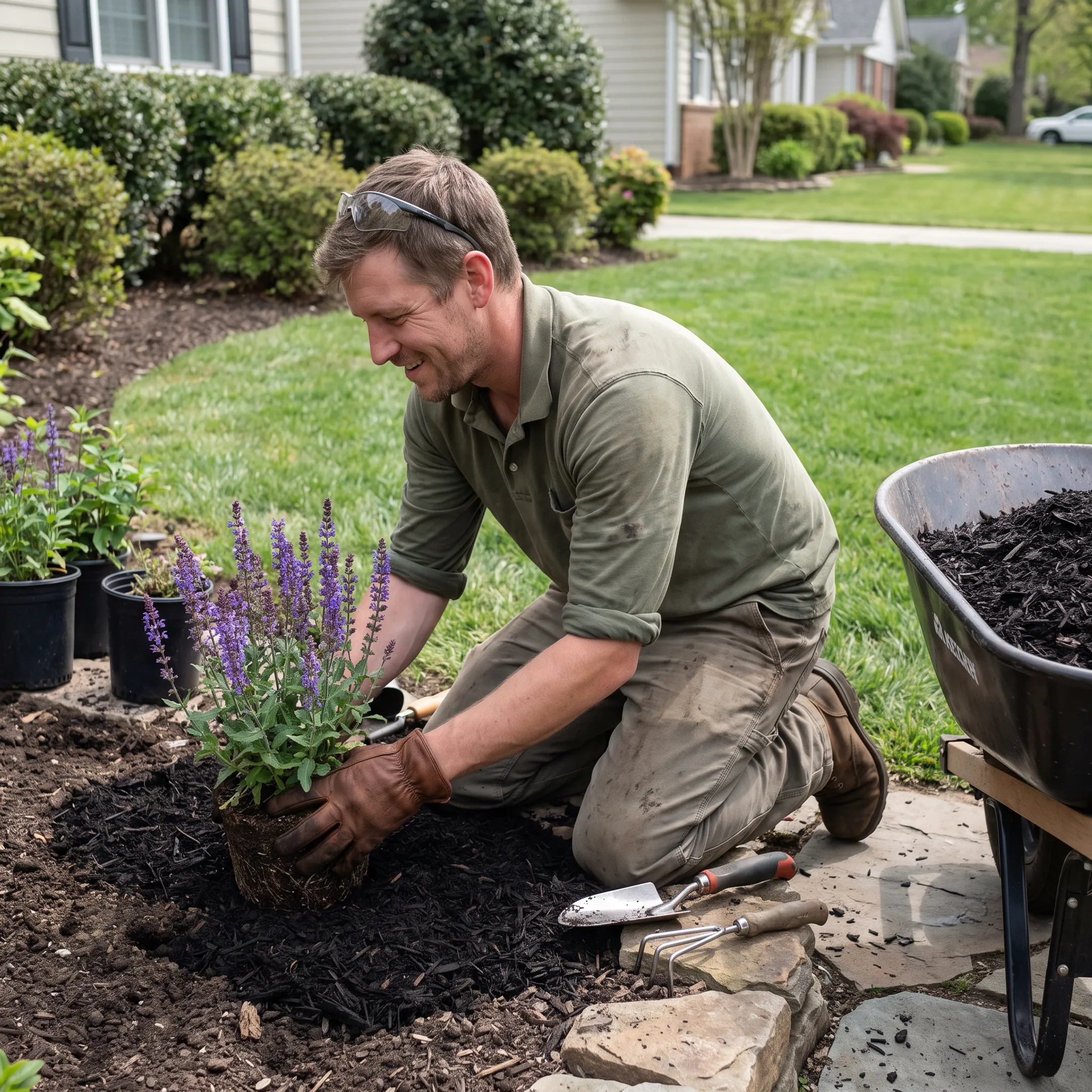 Landscaper improving a residential garden