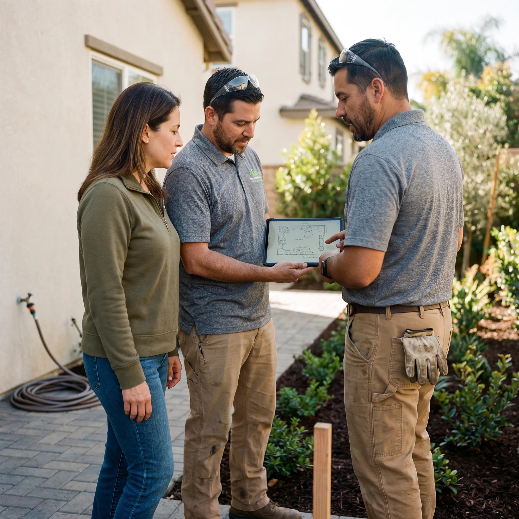 Homeowner discussing a landscape plan
