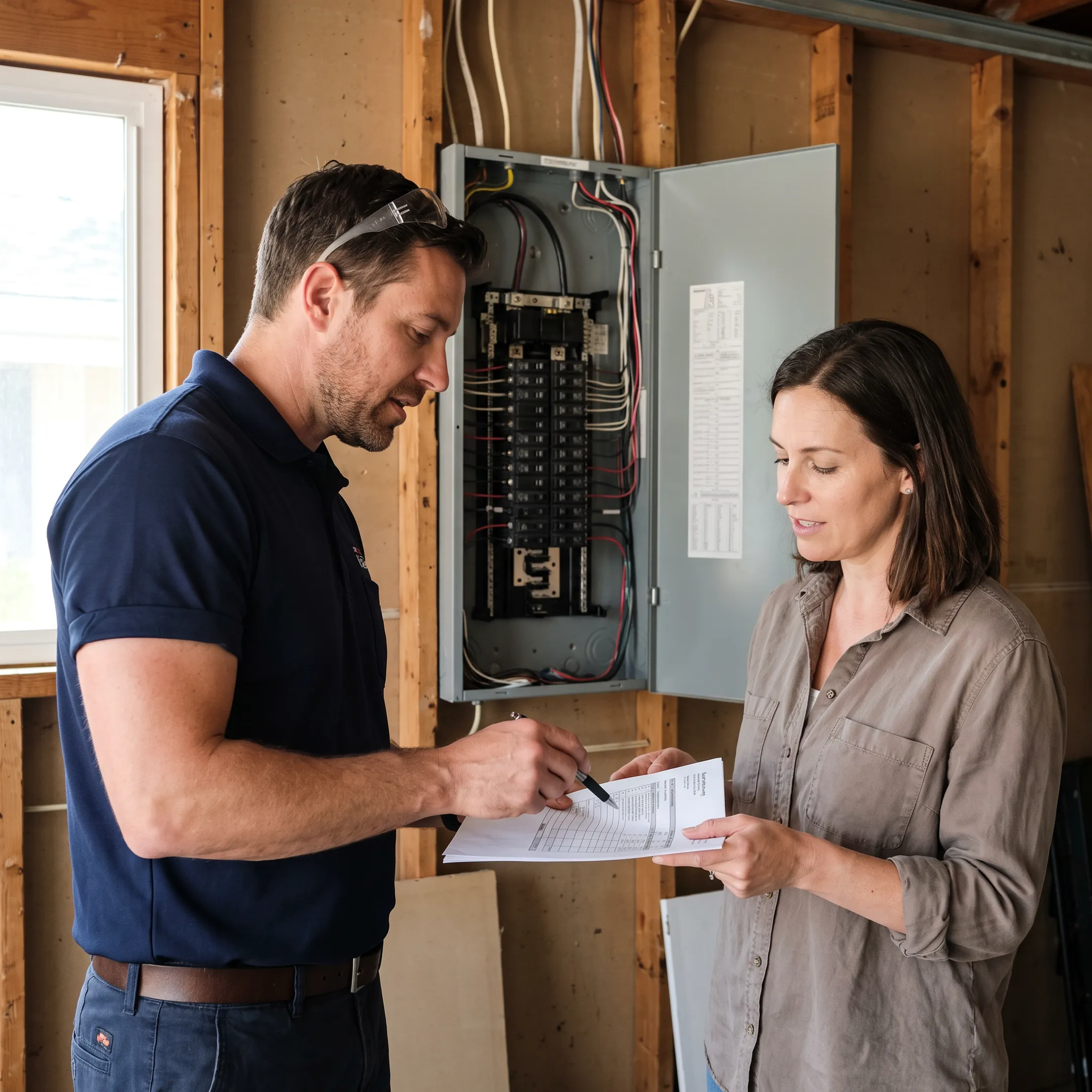 Homeowner discussing an electrical estimate