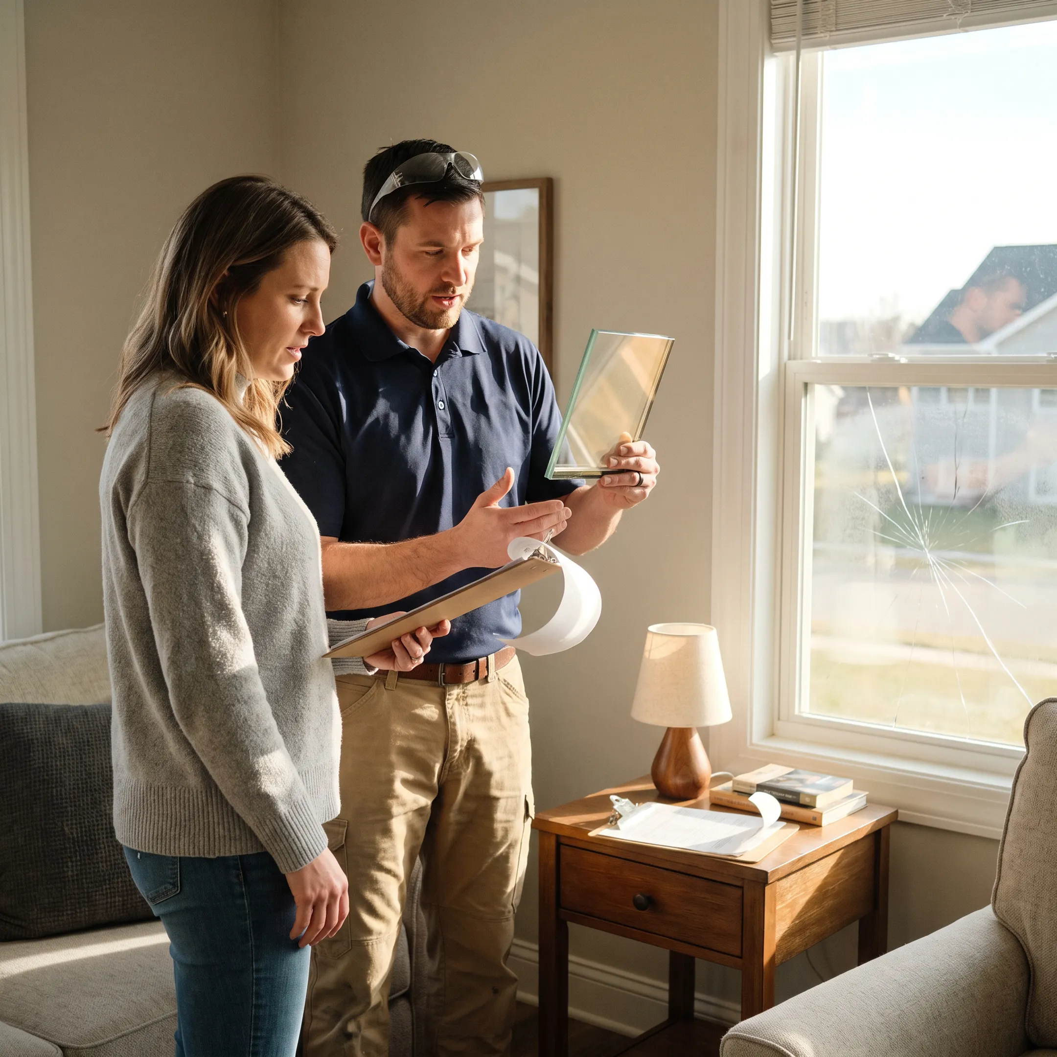 Homeowner reviewing window glass replacement options