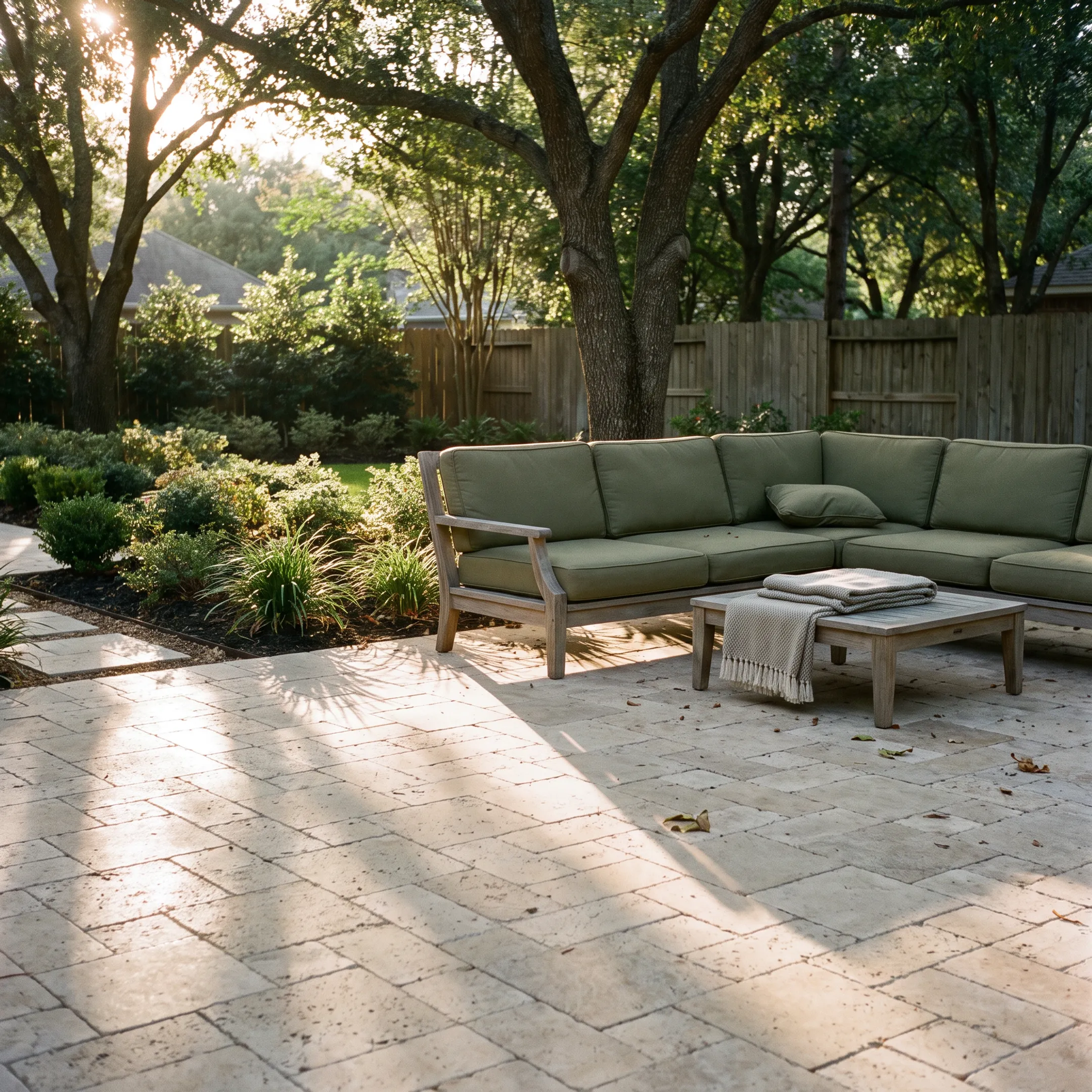 Modern paver patio in a Houston backyard