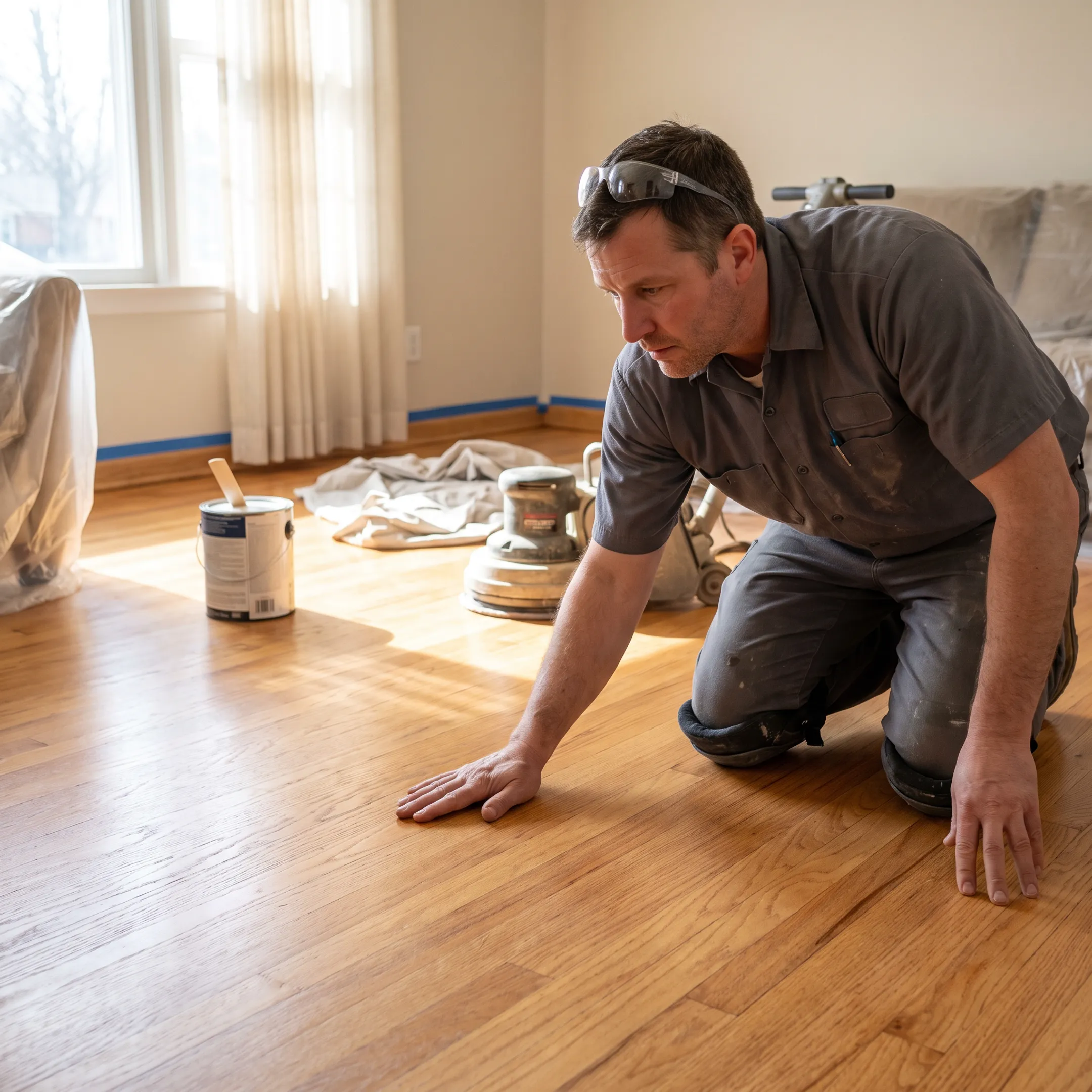 Restored hardwood floor in a bright home