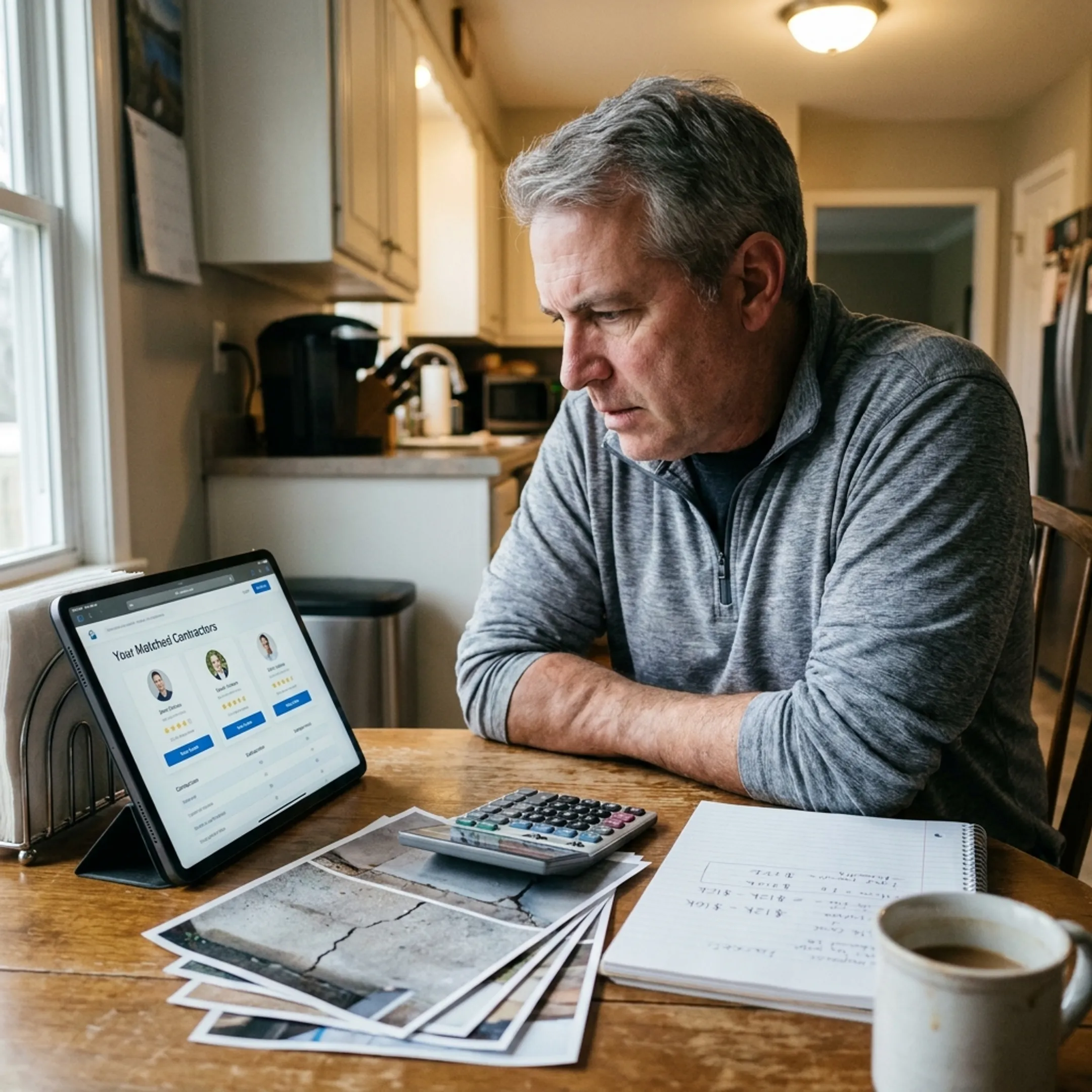 Homeowner reviewing foundation repair estimates
