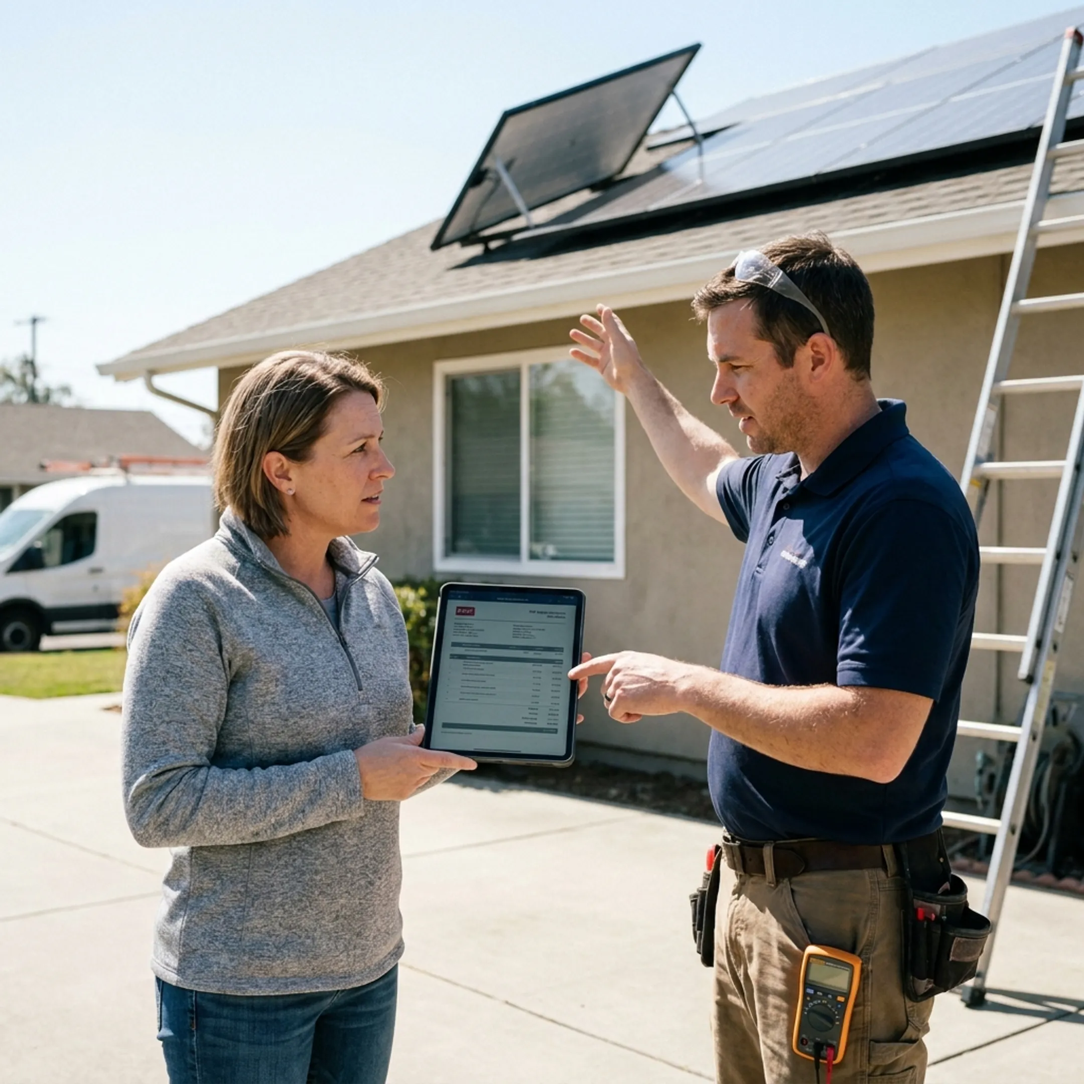 Homeowner reviewing solar repair estimates