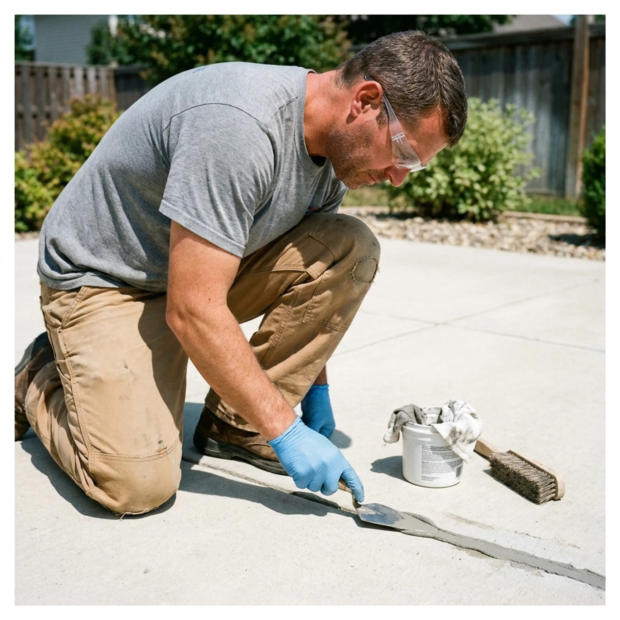 Professional repairing a crack in concrete