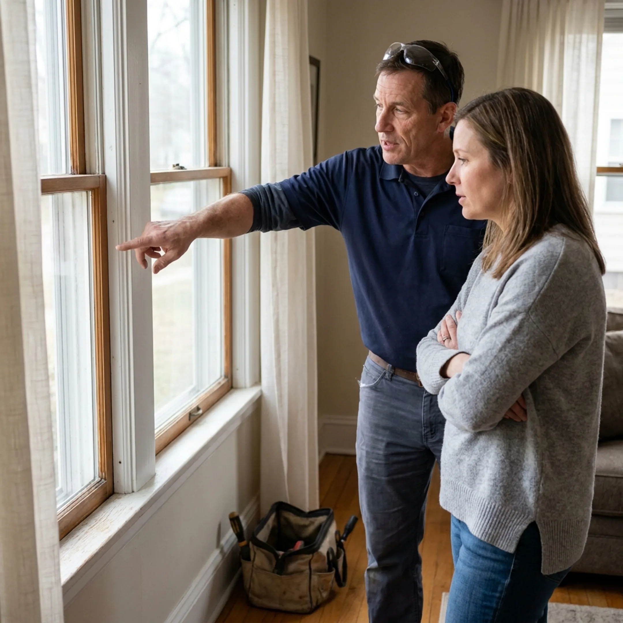 Homeowner reviewing window repair options