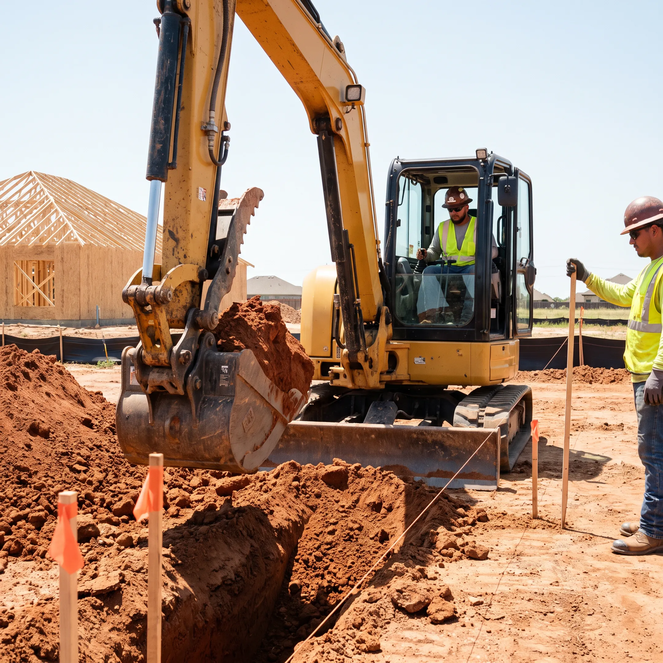 Residential excavation contractor preparing a Texas home construction site with heavy equipment