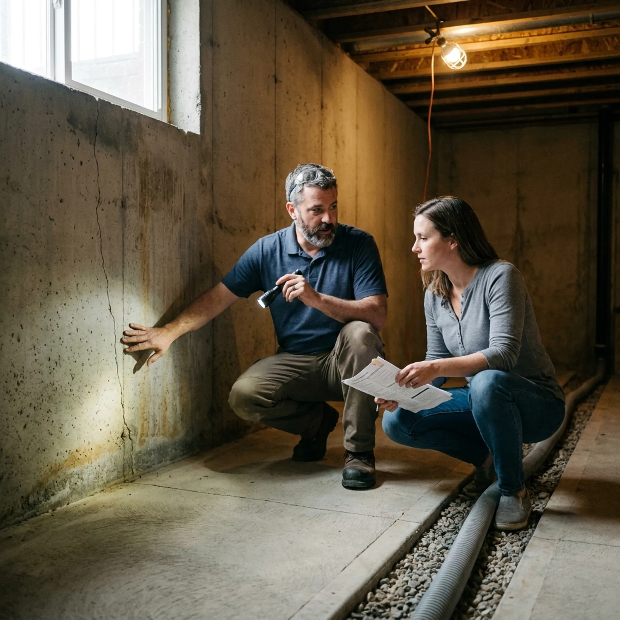 Contractor reviewing foundation repair findings with a Texas homeowner