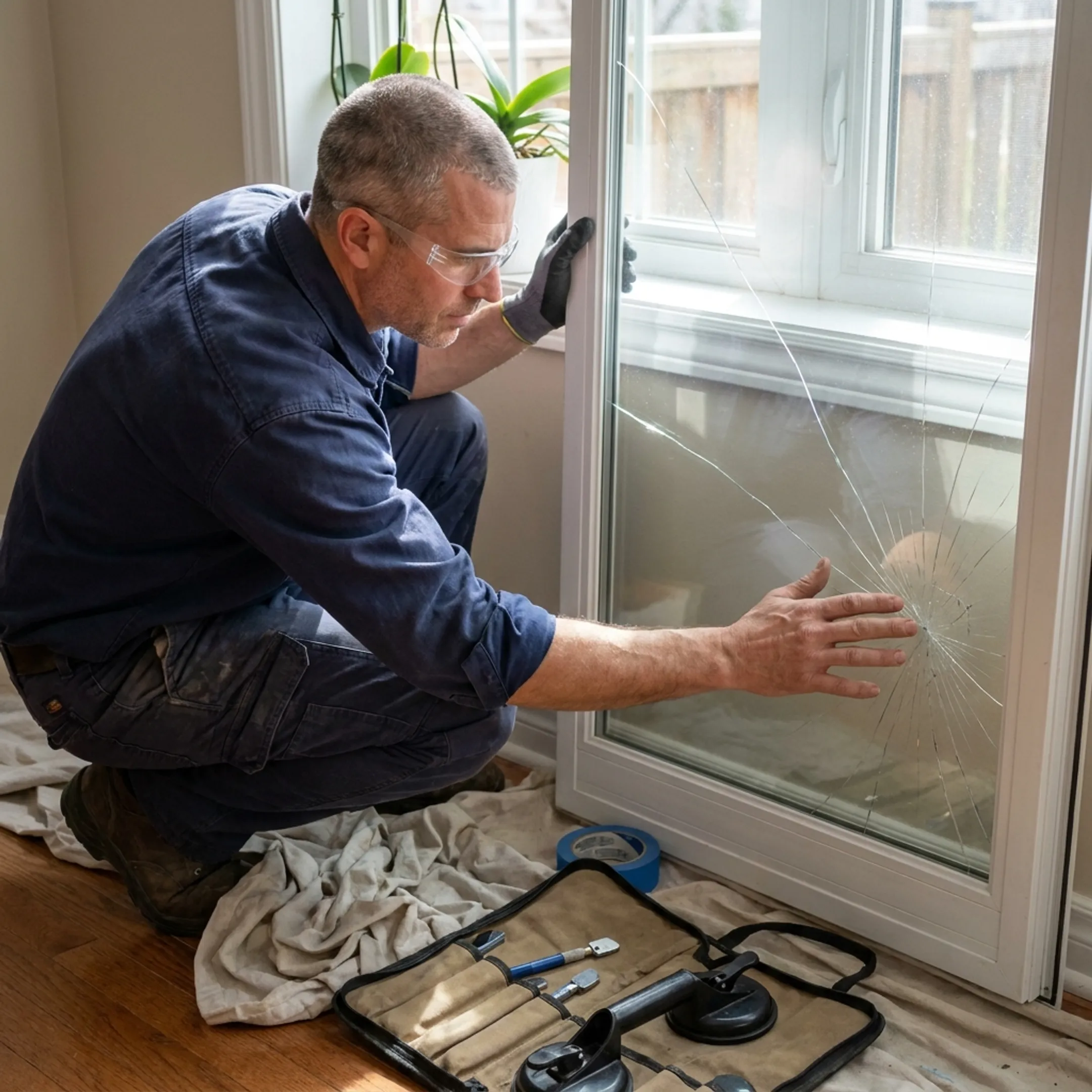 Professional repairing a residential window in Houston