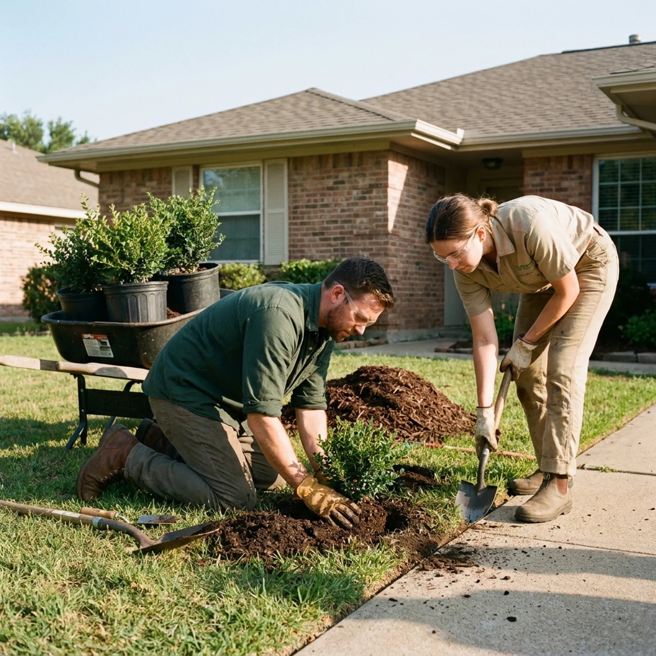 Landscaping professionals designing and improving a residential Dallas outdoor space